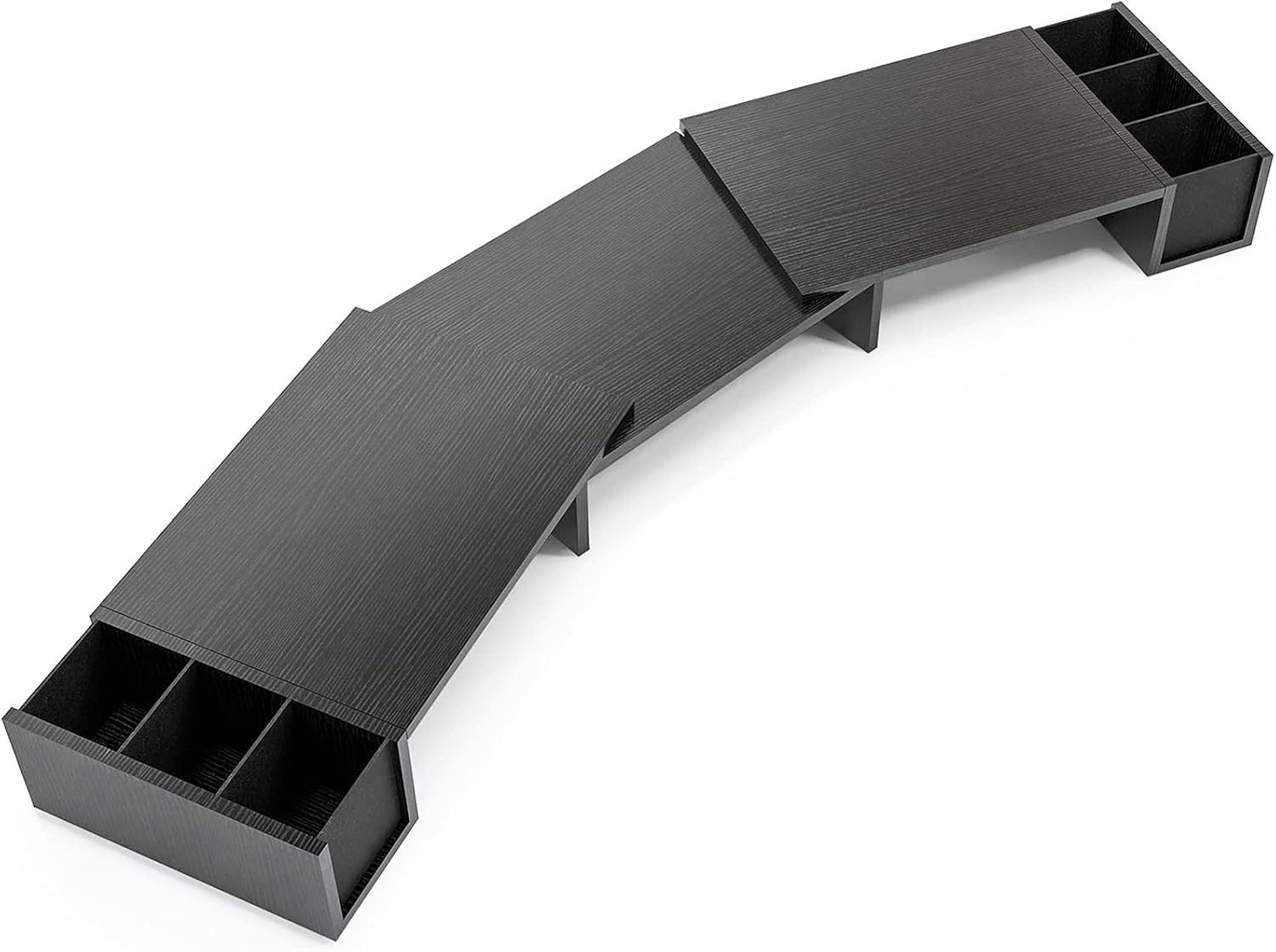 LORYERGO Dual Monitor Stand Riser, 3 Shelf Screen Laptop Stand with Storage Accessories Slots, Length and Angle Adjustable Desktop Stand Storage Organizer for Computer, Laptop, Printer