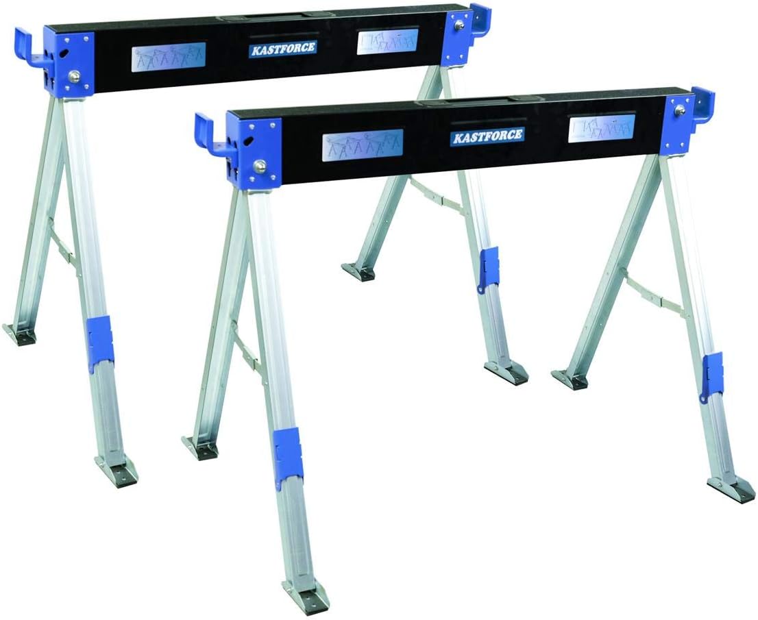 KASTFORCE KF3005 Folding Sawhorse (2-Pack of KF3003) 2200 lb /1000kg capacity Heavy Duty Jobsite Table Stand with Folding Legs