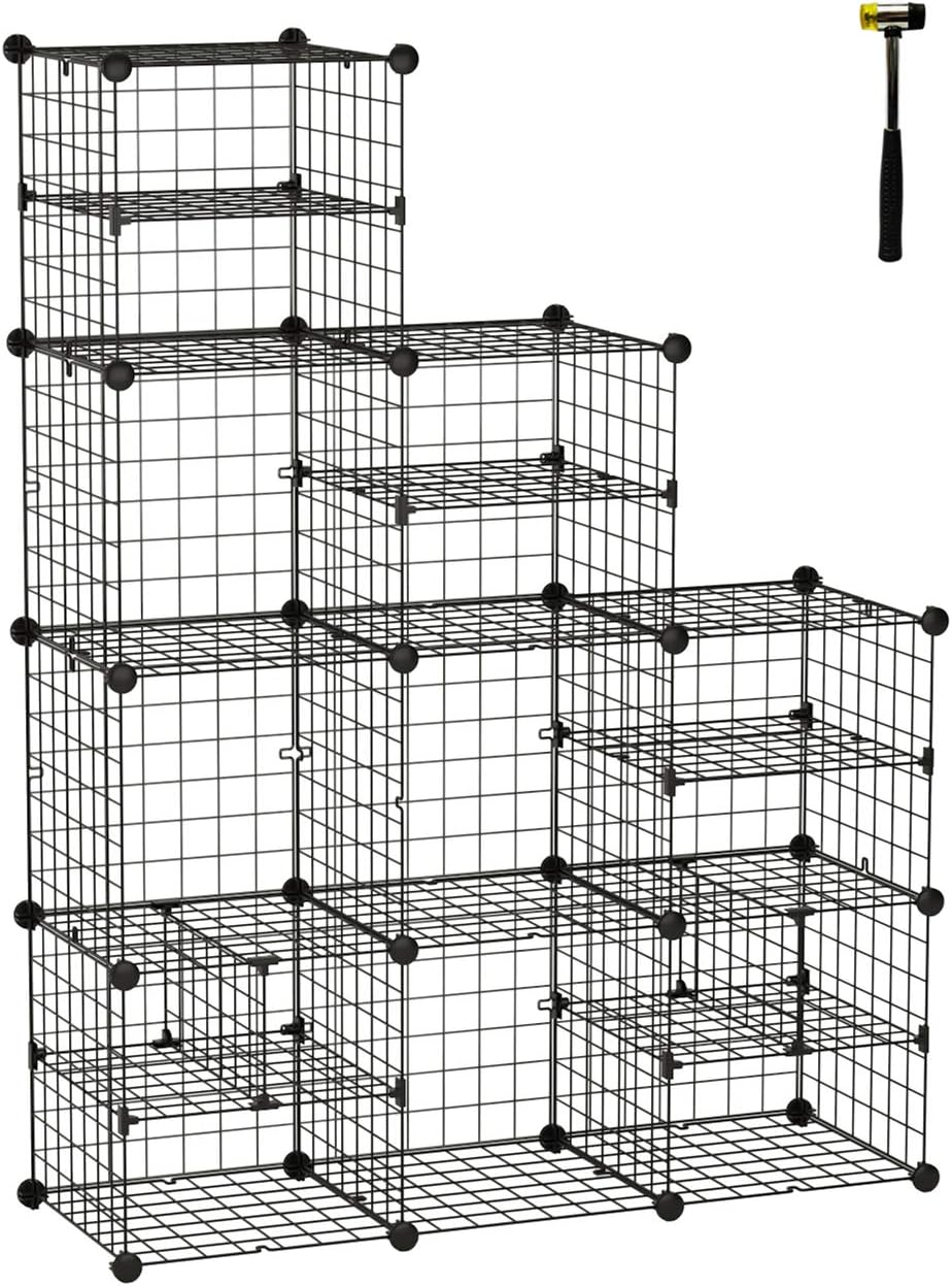 C&AHOME Wire Cube Storage Organizer, Wire Grids Metal Book Shelves, Modular Storage Bins Shelving, Large and Small Dividers, Ideal for Closet Cabinet, Bedroom, Living Room, Home, Office White Pack of 2