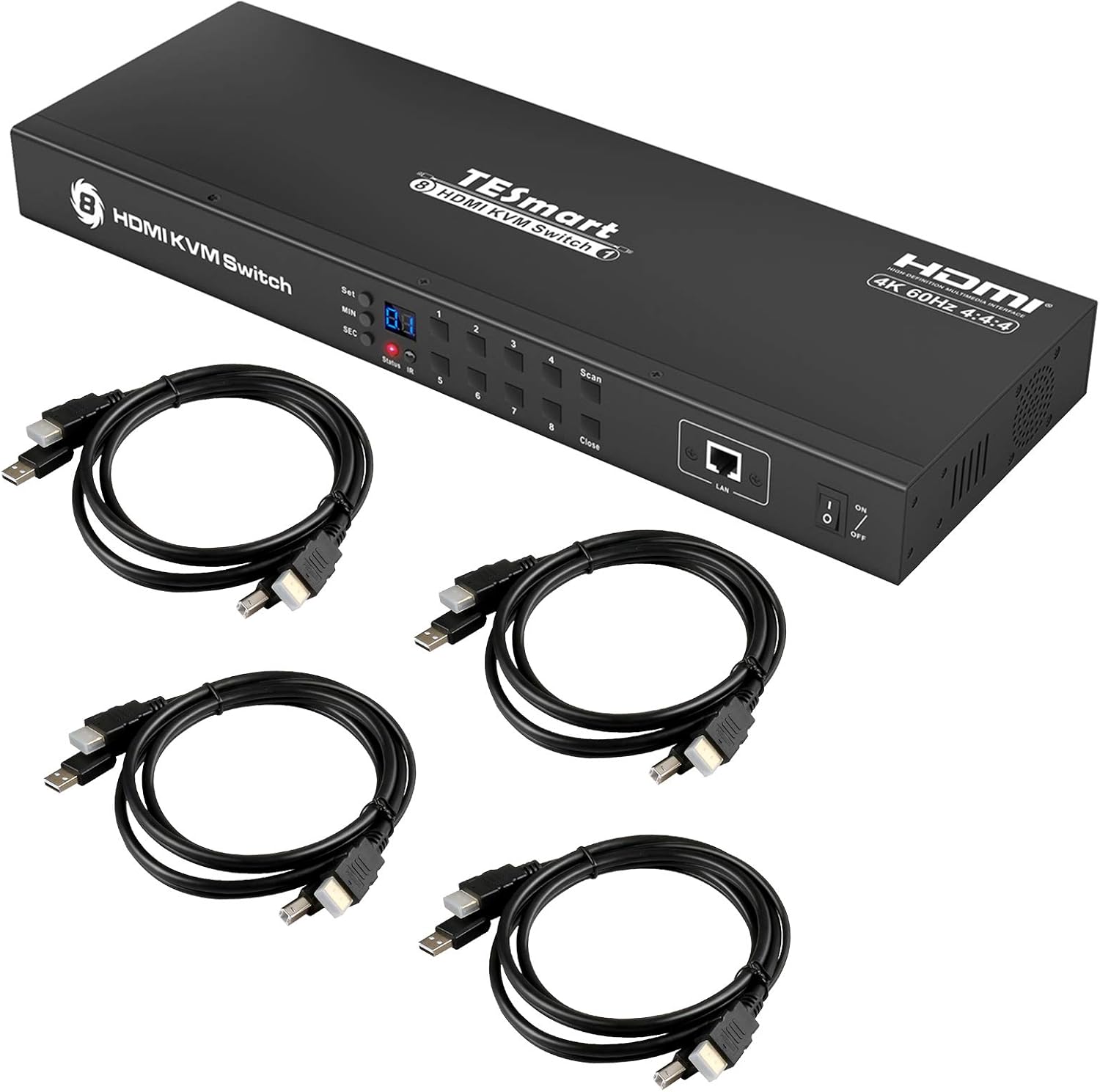 TESmart 8X1 HDMI KVM Switch 8 Port Enterprise Grade Support 4K@60Hz Ultra HD | RS232 | LAN Port | IP Control | Auto Scan | Rackmount [Control up to 8 PCs w/One Video Monitor, Keyboard, Mouse]