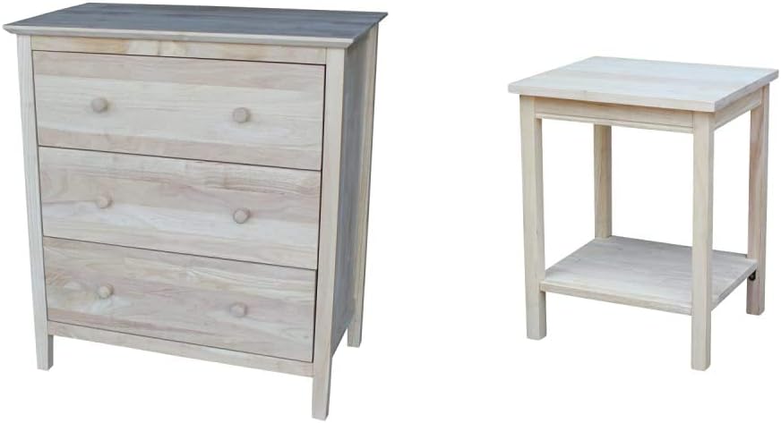 International Concepts Chest with 3 Drawers, Unfinished & Accent Table, 14 L x 16 W x 20 H inches, Unfinished