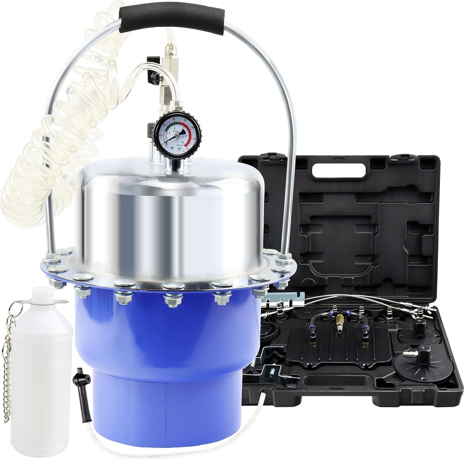 JoyFans Brake Bleeder Kit, Portable Air Pressure Pneumatic Brake Bleed System, Master Cylinder Brake & Clutch Fluid Bleeding Tool Set with Bleeder Machine, Collection Bottle and Adapters