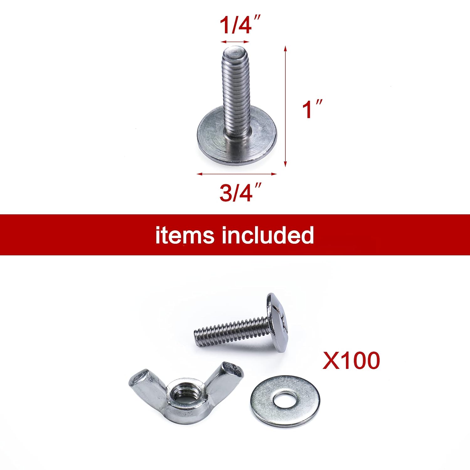 Muzata 1/4'' X 1'' (100Pairs - Bolts, Nuts, and Washers),Stainless Steel Hurricane Hardware, Hurricane Bolts, Sidewalk Bolts with Wing Nut & Washers, FA05 Pack of 2