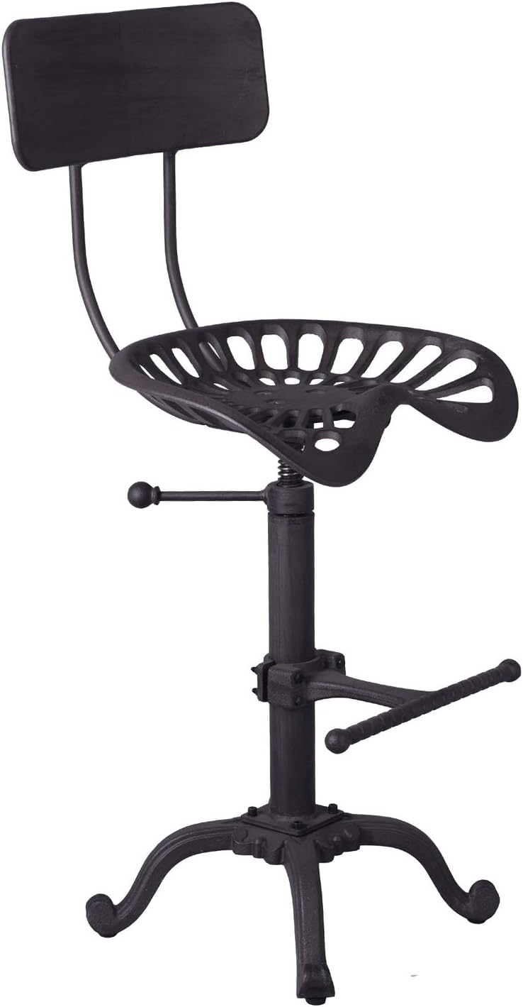 Diwhy Industrial Design Metal Adjustable Height Backrest Chair Vintage Tractor Saddle Bar Stool (Rust, Style 2)
