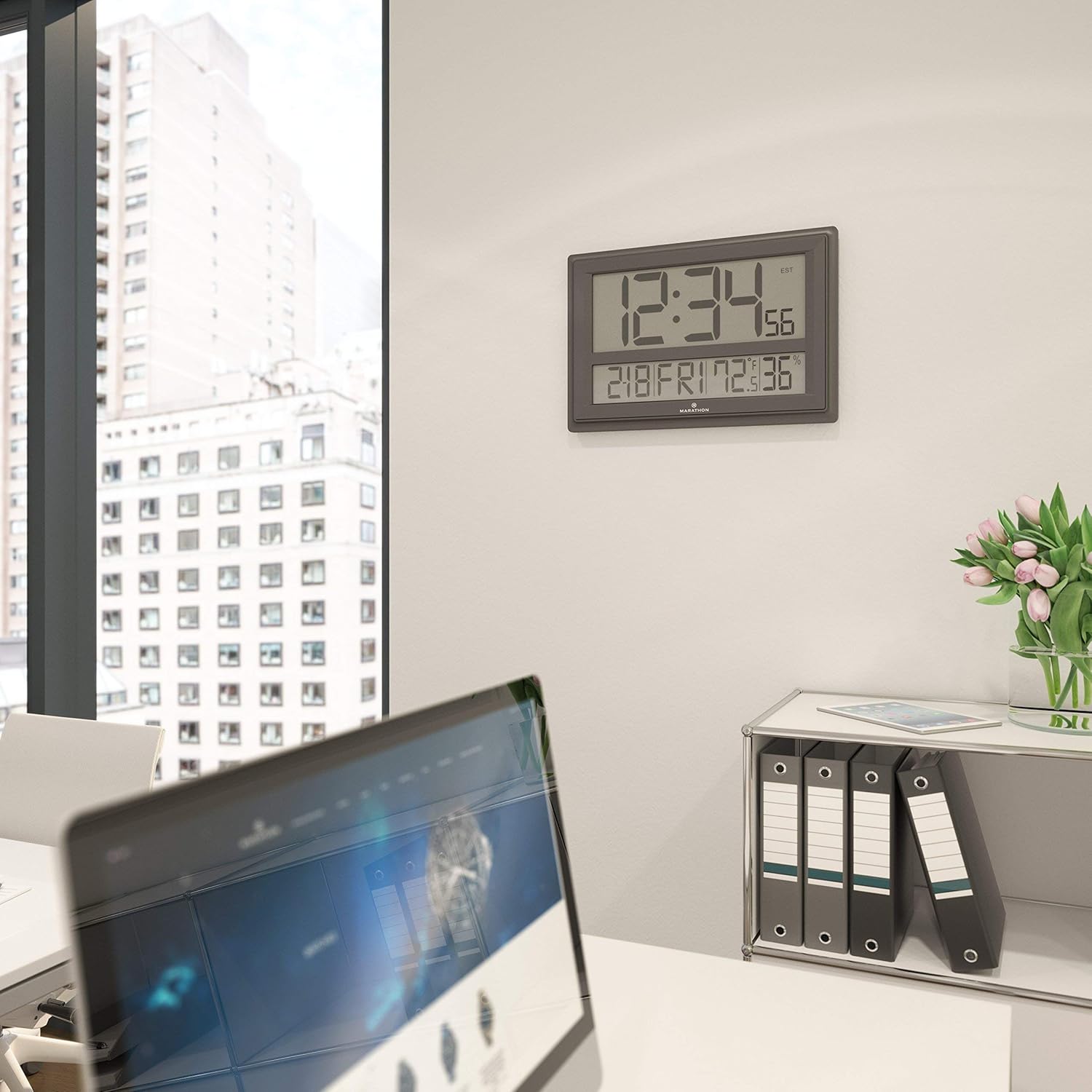 MARATHON Jumbo Atomic Wall Clock with Temperature and Humidity (Black)