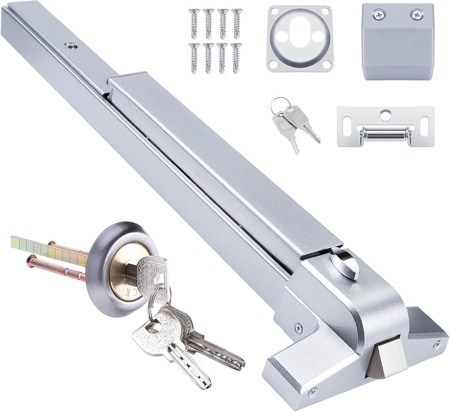 SmartCoolous Door Push Bar Panic Exit Device with Exterior Lever Emergency Lock Stainless Steel Commercial Door Push Bar Emergency Panic Exit Bar Handle Door Hardware for Wood Metal Door Pack of 2