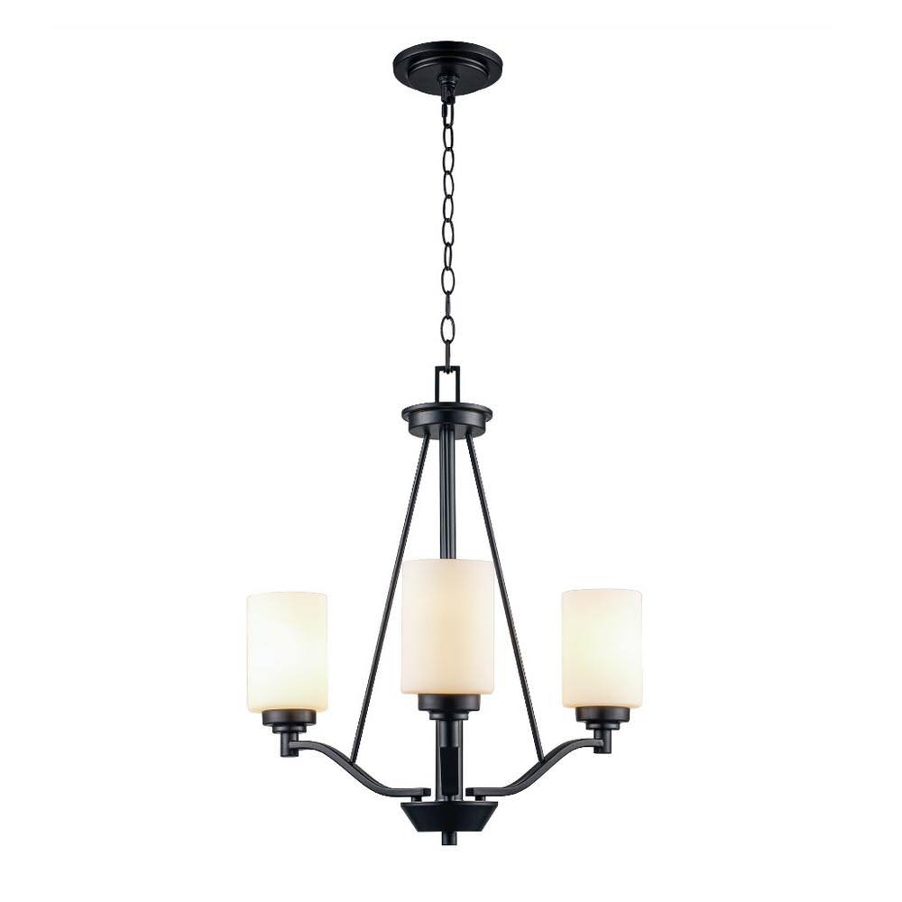 Bel Air Lighting Mod Pod 3-Light Black Chandelier with Frosted Glass Cylinder Shades