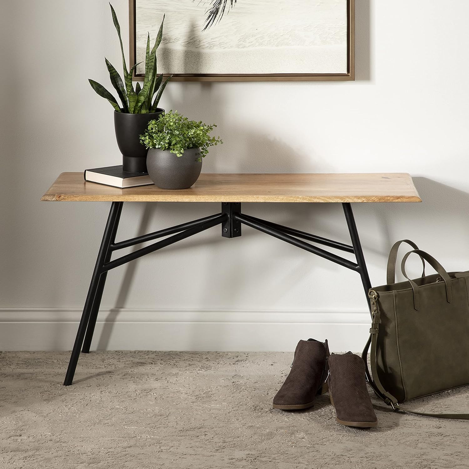 Kate and Laurel Pallson Wood and Metal Bench, 36x14x20, Natural/Black