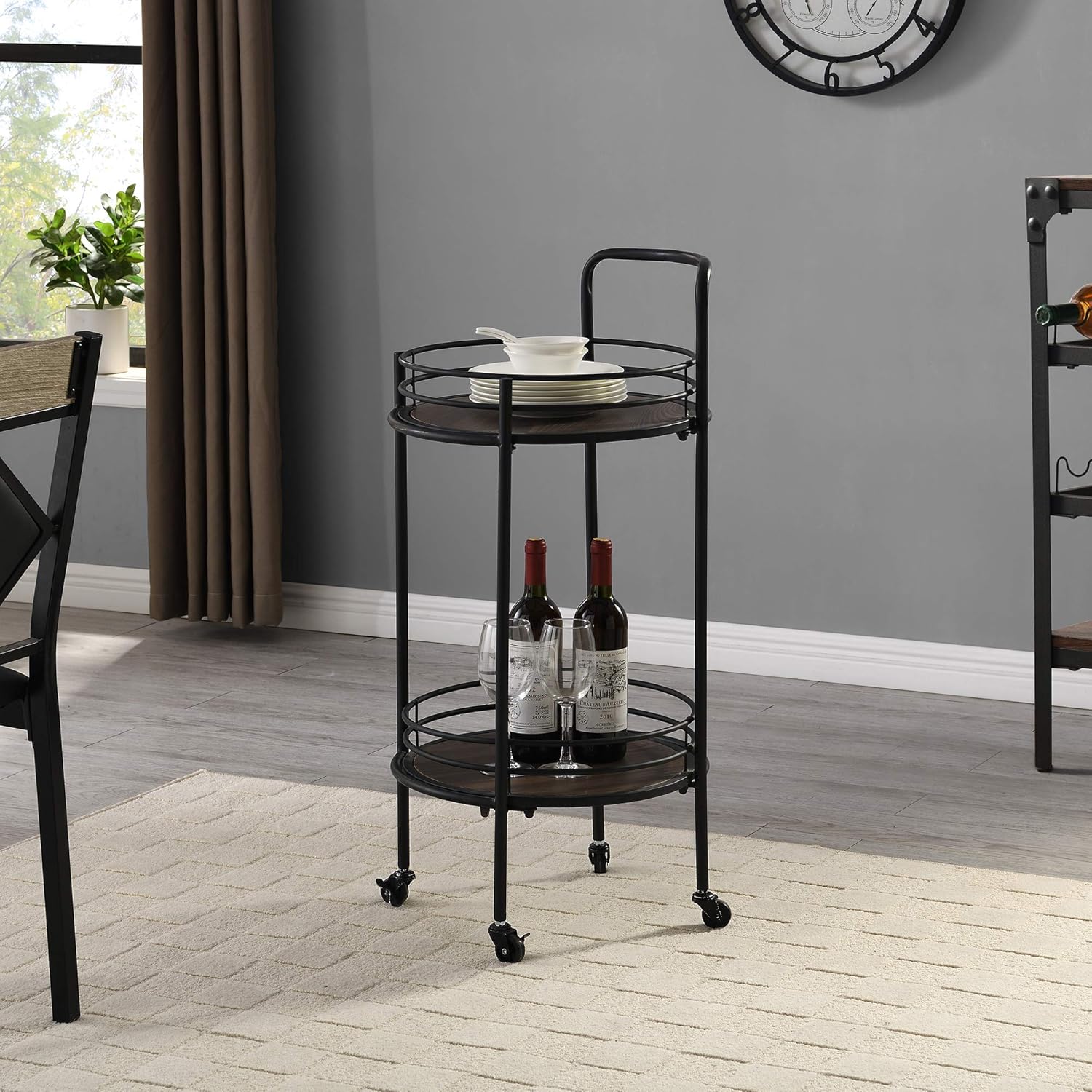 FirsTime & Co. Industrial Joliet Round Bar Cart, American Crafted, Black, 16 x 16 x 33.5 ,