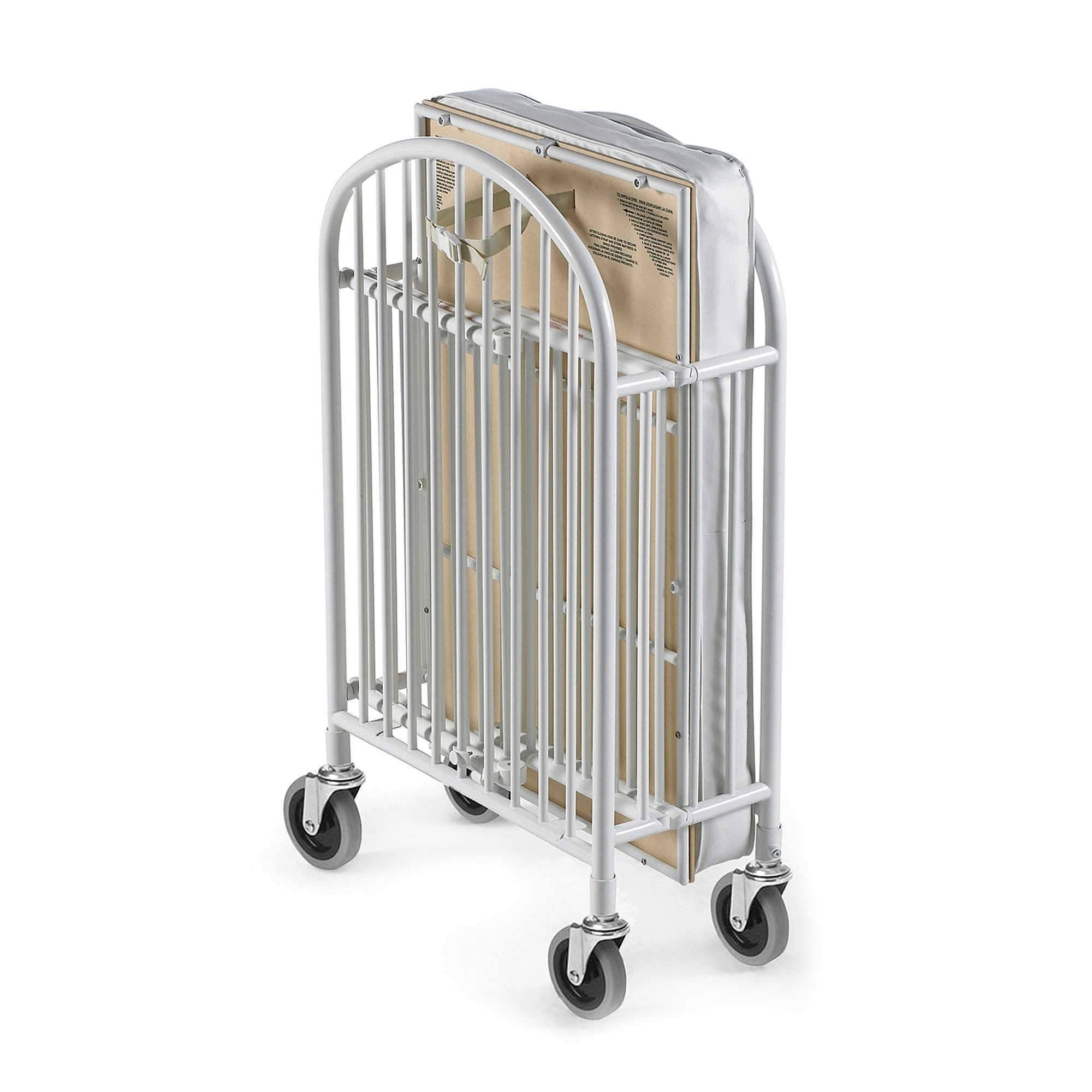 Foundations Pinnacle Folding Compact Steel Crib with Foam Mattress - White