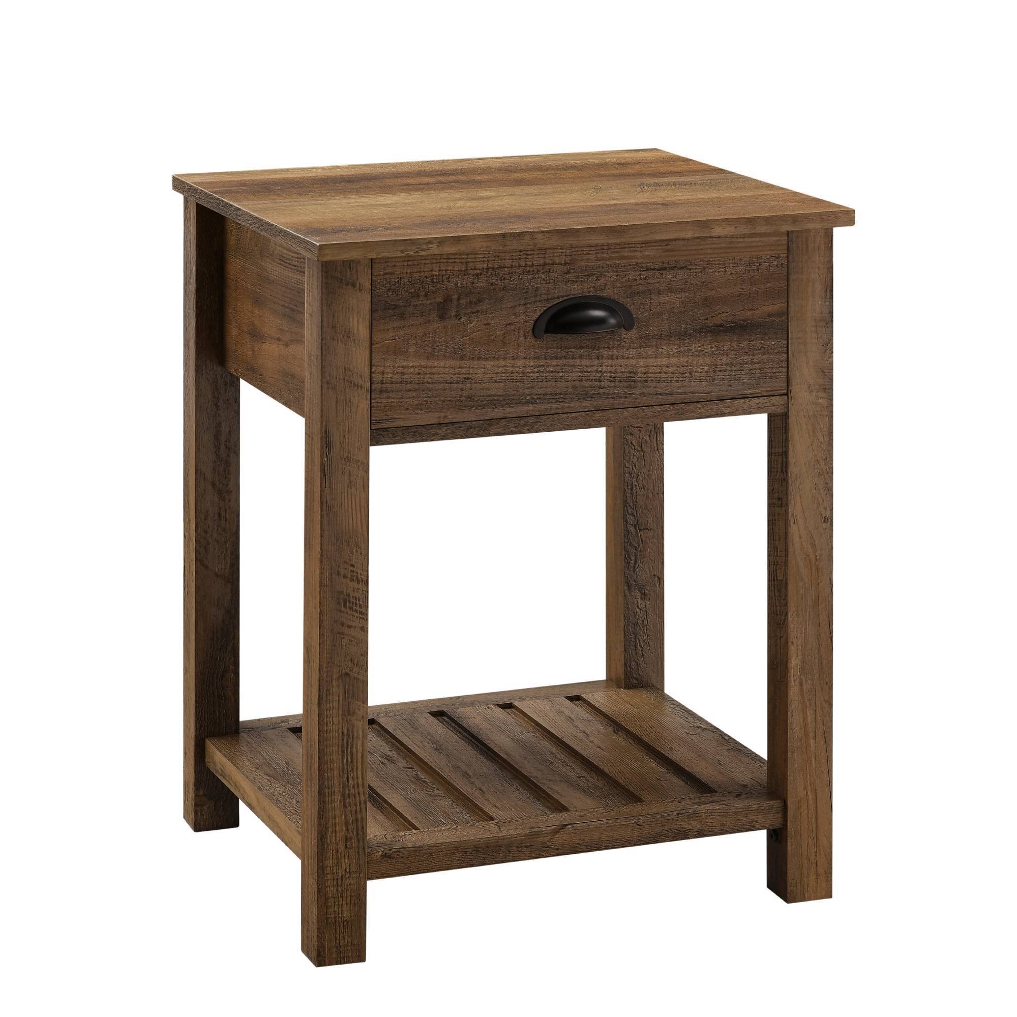 June Rustic Farmhouse Square Nightstand with Lower Shelf Reclaimed Barnwood - Saracina Home
