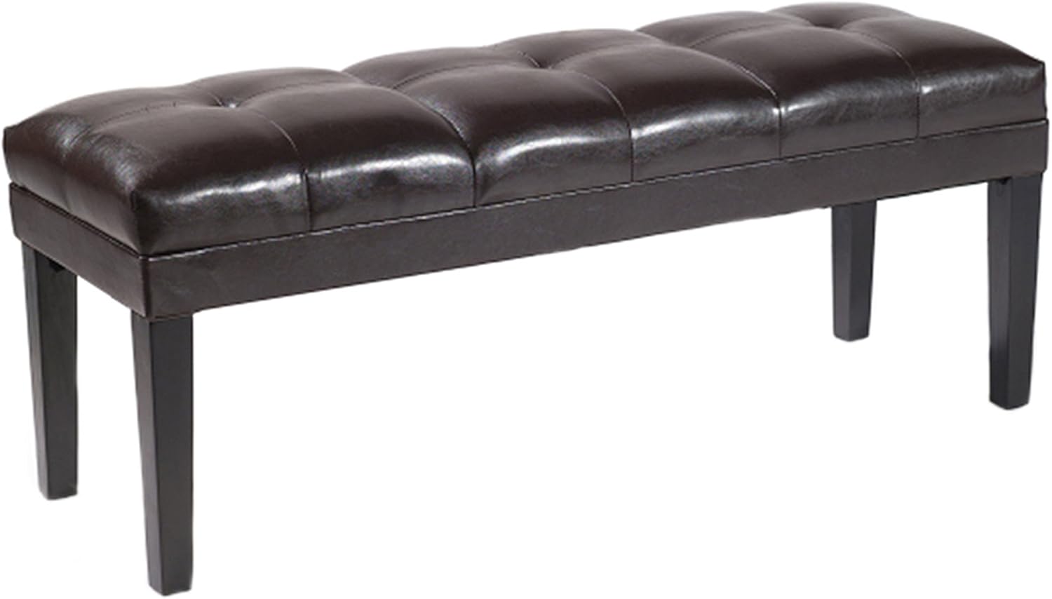 Armen Living Howard Bench in Brown Bonded Leather and Black Wood Finish
