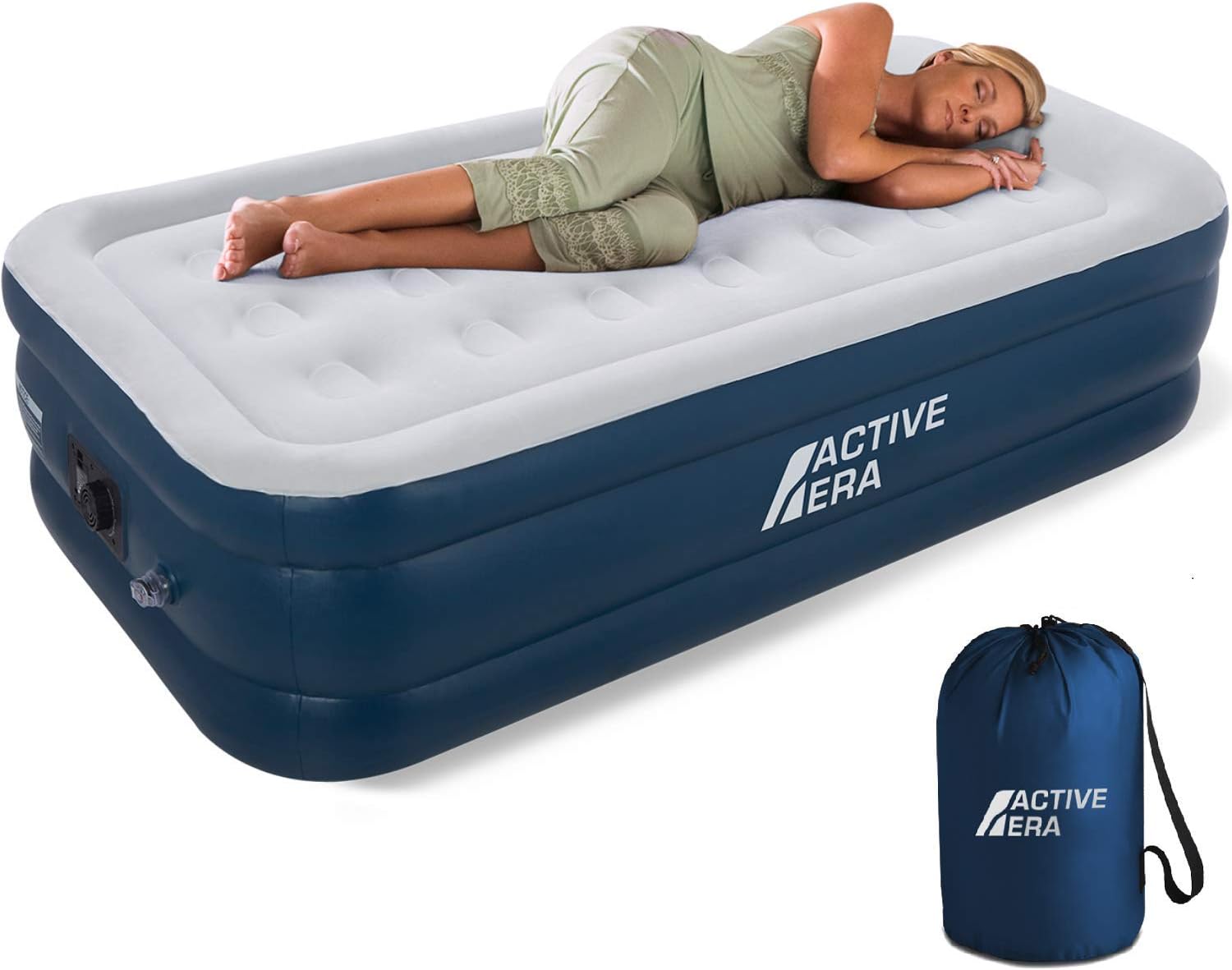 Active Era Air Mattress with Built-in Pump - Puncture Resistant Air Bed with Waterproof Flocked Top - Elevated Inflatable Mattress Queen, Single, Twin