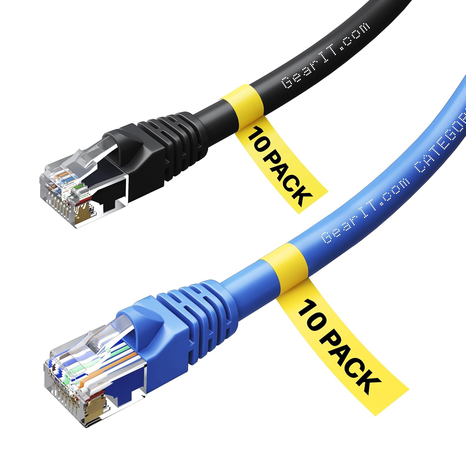 GearIT Cat6 Ethernet Cable, 25 Feet 10-Pack (5 Black, 5 White) Pure Copper Core, Cat 6 Network Patch Internet Cable, RJ45, 25Ft