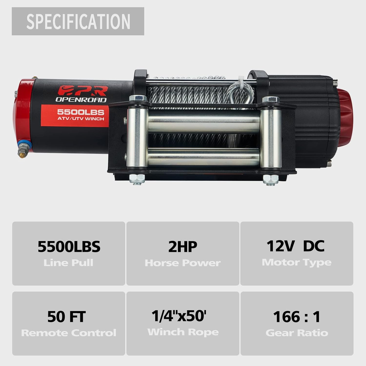 OPENROAD 5500 lb Capacity Electric Winch with Cable,12V ATV Winch with Wireless Remote Control,UTV/ATV Towing Winch with Winch Mount Plate,Recovery Winch Kit