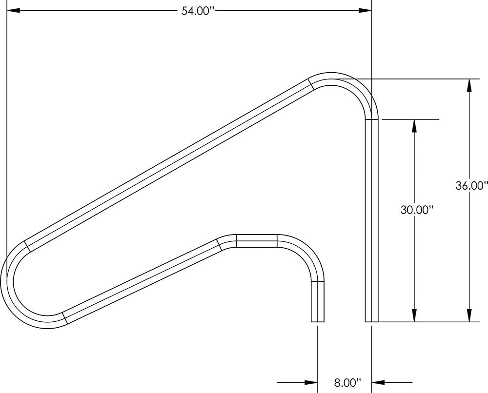 Tiamat 80801 Stainless Steel Swimming Pool Stair Rail with No Cross Brace, 54