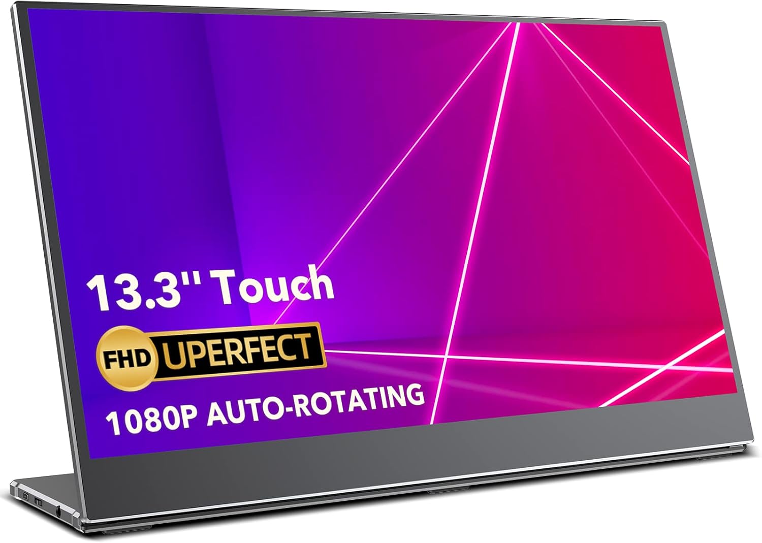 Portable Monitor Touchscreen, UPERFECT Gravity Sensor Automatic Rotate 13.3'' Slimmest 10-Point Touch FHD 1920x1080 Dual USB C Monitor Bracket Integrated & Frameless Bezel Glass HD Laptop Display