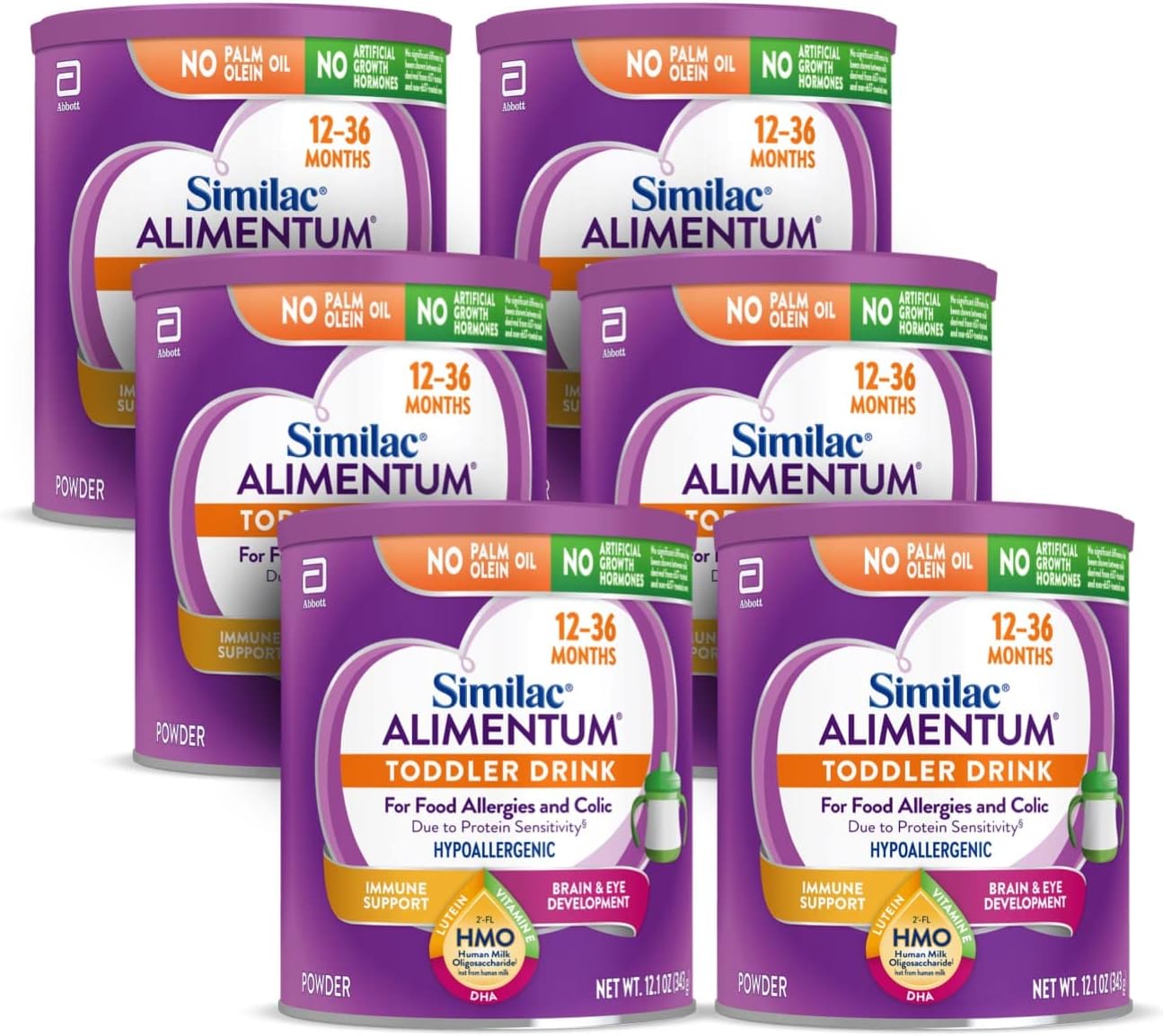 Similac Alimentum First & Only Hypoallergenic Toddler Drink with 2'-FL HMO for Food Allergies and Colic Due to Protein Sensitivity, Easy to Digest, Powder, 12.1 Oz, 6 Count