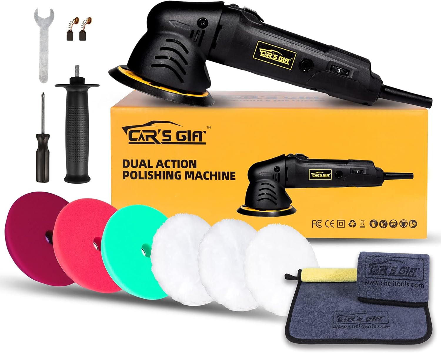 Dual Action Random Orbital Car Buffer Polisher,6Variable Speed 2500-6500 OPM,with 3 Foam Disc for Car Polishing and Waxing Pack of 2