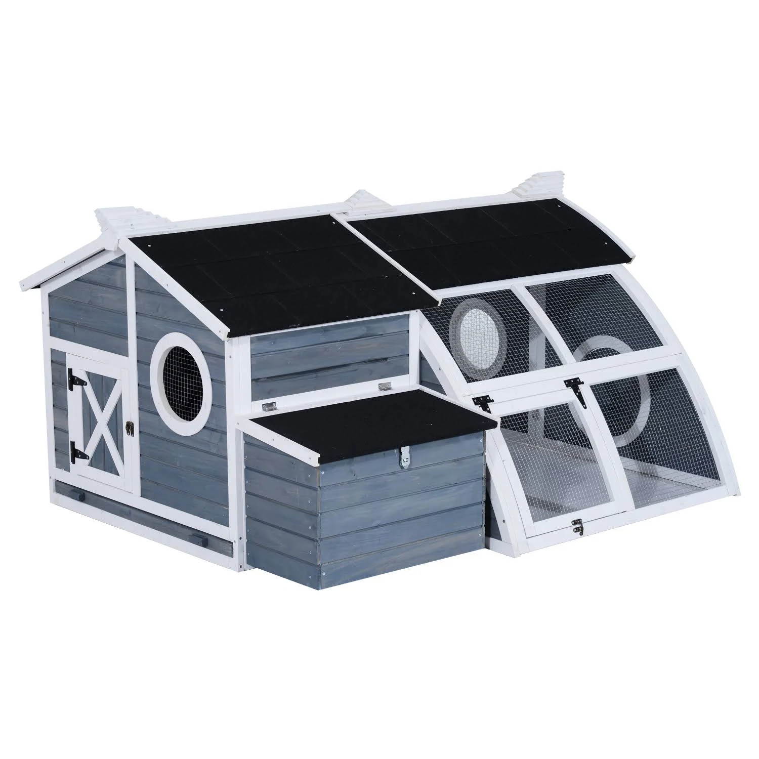 PawHut Deluxe Backyard Chicken Coop Barn with Curved Outdoor Run