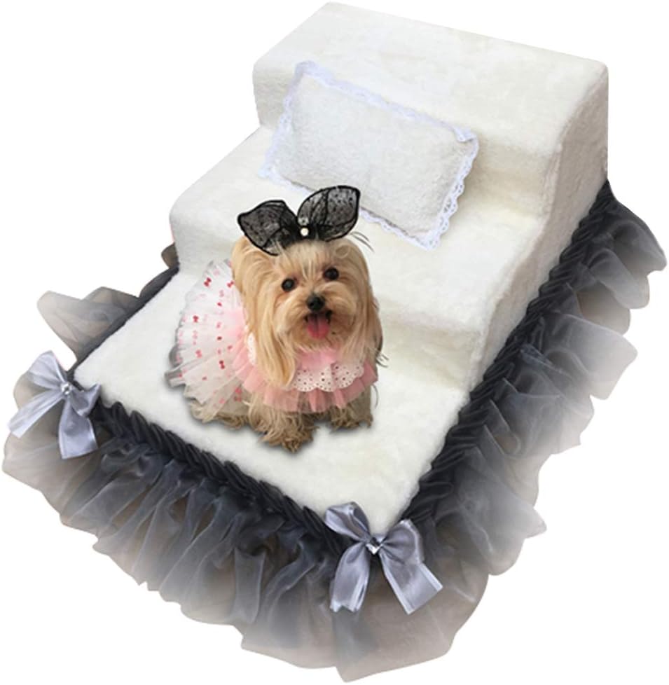 TINTON LIFE Pet Supplies Pet Stairs 3 Steps Small Dog Cat Steps Pet Ramp Ladder with Machine Washable Removeable Cover(Pink)