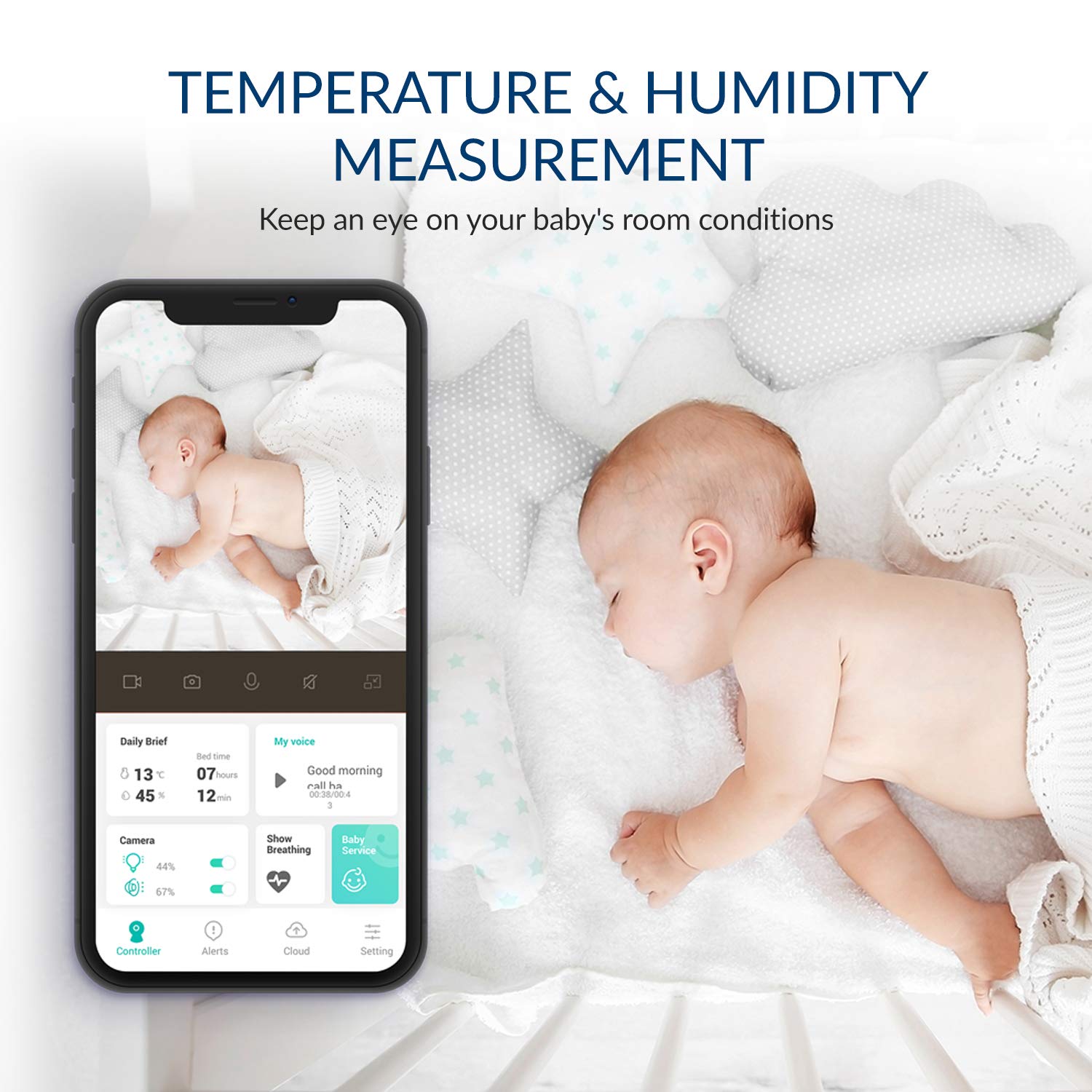 Kami by YI Smart Baby Monitor with Camera and Audio, Encrypted WiFi HD Video, Sleep Tracking, Night Vison and Light, 360&deg; Speaker, Room Temperature & Humidity Sensors, Works w/Alexa & Google