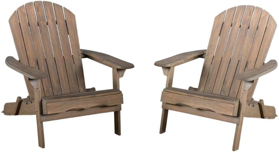 Christopher Knight Home Hanlee Folding Wood Adirondack Chairs, 2-Pcs Set, Grey Finish