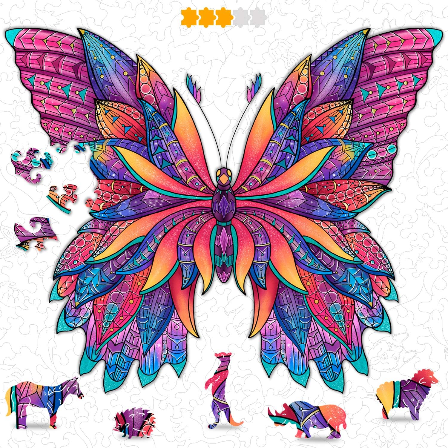 Hodslen Woods - Animal Wooden Jigsaw Puzzles for Kids (12+ Years) Adult, Teens, Family; Majestic Animal Shaped Natural Wood Puzzle, Medium Level,12.2x12.2 in. (31x31 cm),130 pcs, L - Size – Butterfly Pack of 2