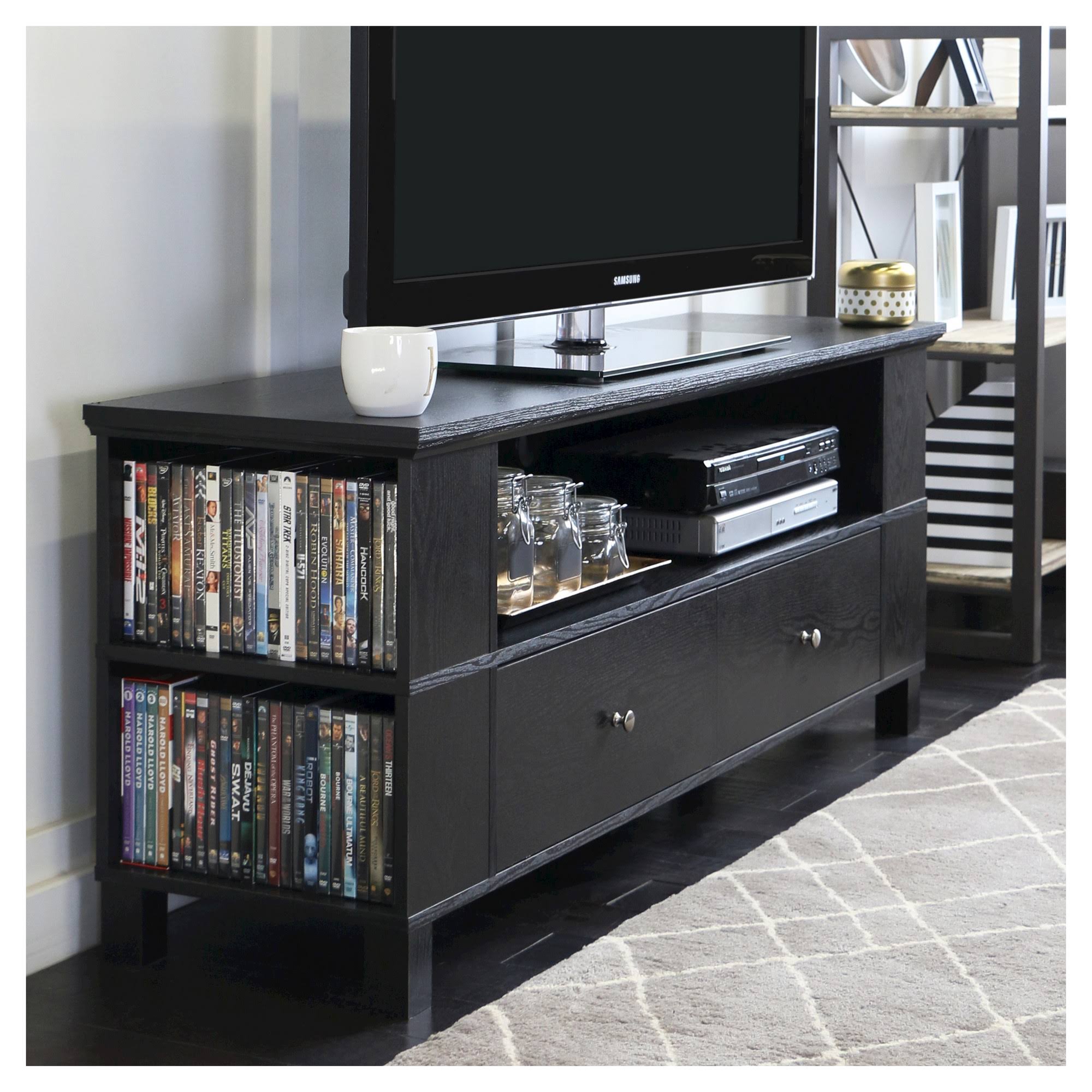 60 Wood TV Media Stand Storage Console Black Saracina Home