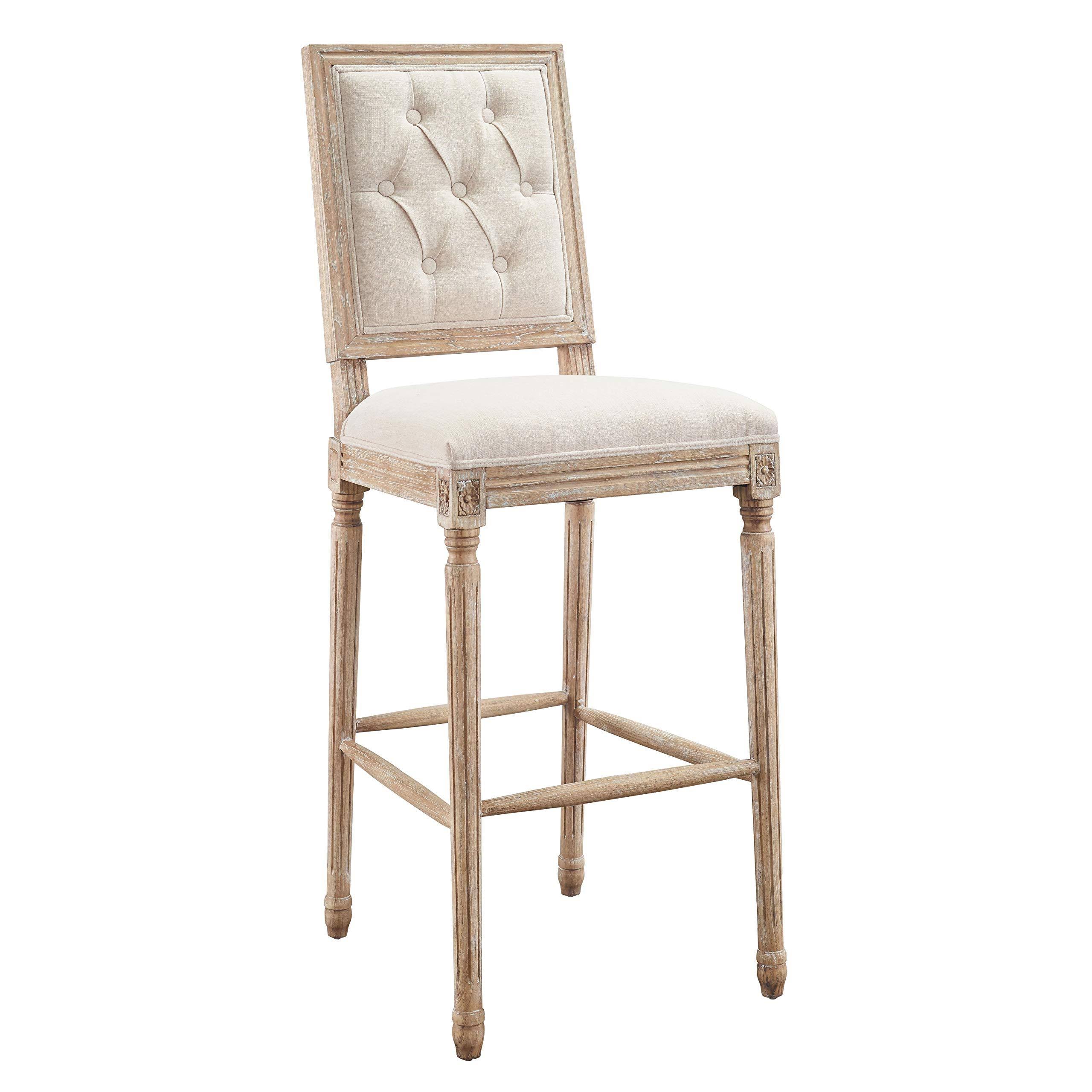 Linon Avalon Linen Tufted Square Back Bar Stool