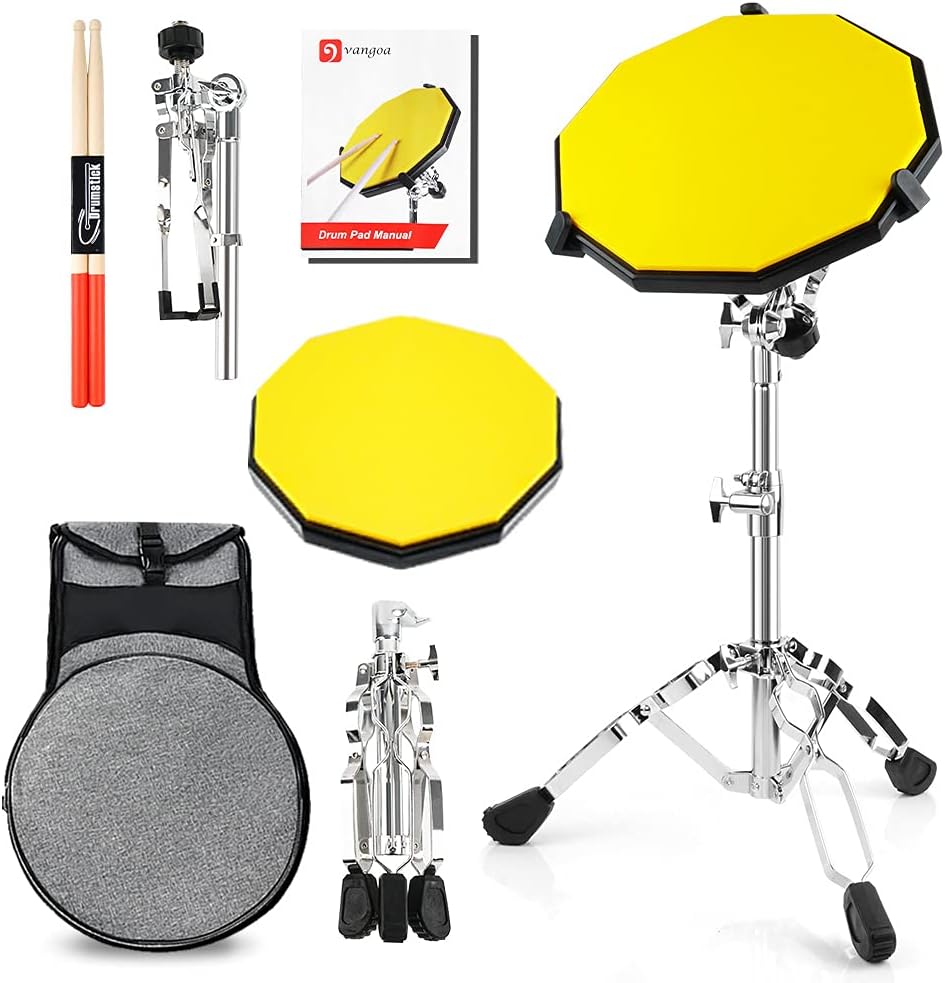 Drum Pad Stand Kit Practice Drum Pad Set 12 Inch Ultra Silent Drum Pad Practice Pad Bundle with Snare Drum Stand, Real Feel Silicone Pad for Beginners by Vangoa Pack of 2