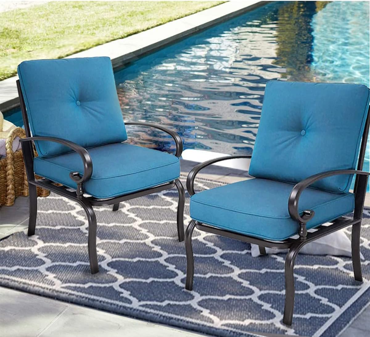 Oakmont 2 Piece Outdoor Furniture Patio Bistro Chairs Metal Dining Furniture Sets, All-Weather Garden Seating Chairs (Peacock Blue)