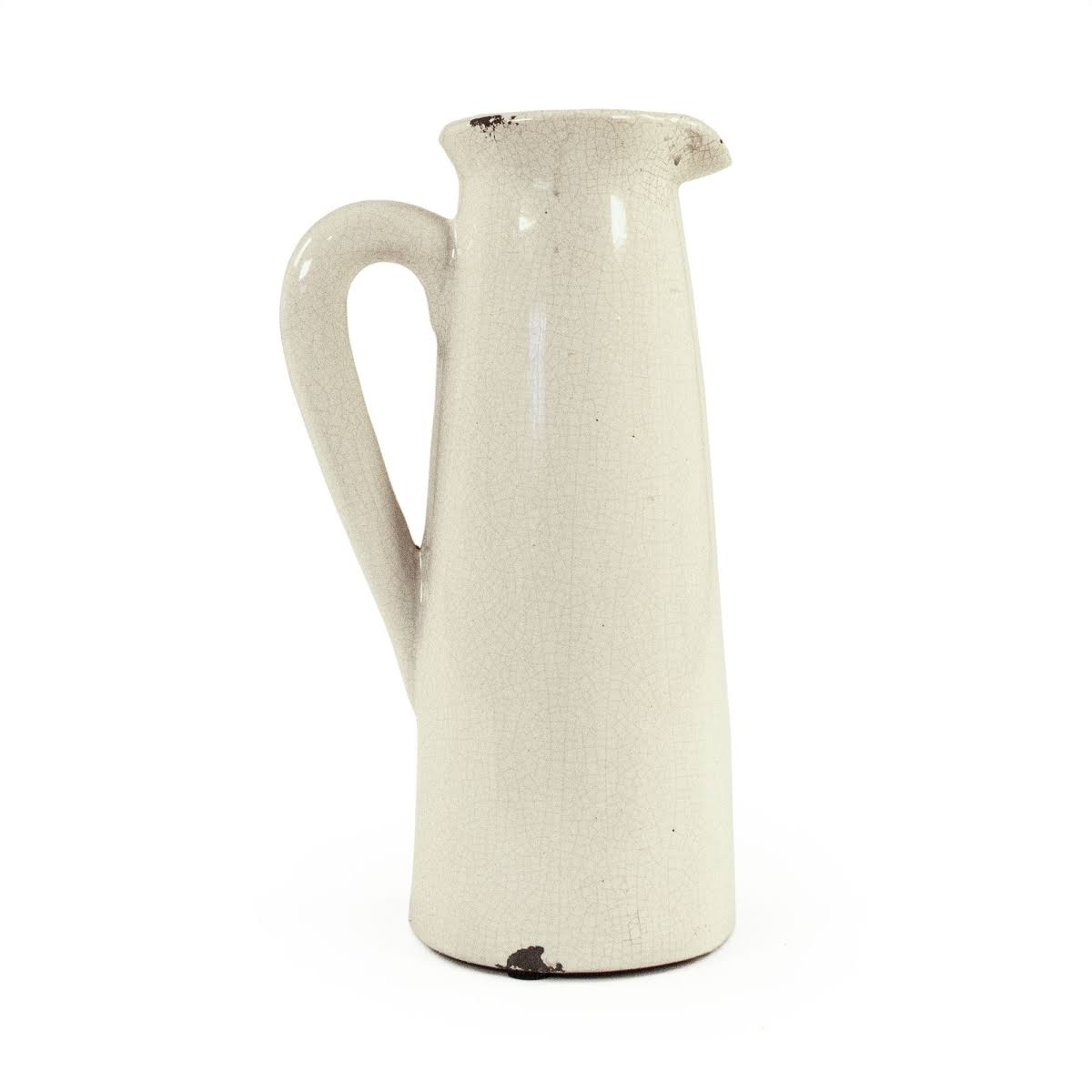 Zentique 015658 A369 Distressed Crackle White Ceramic Pitcher - Large