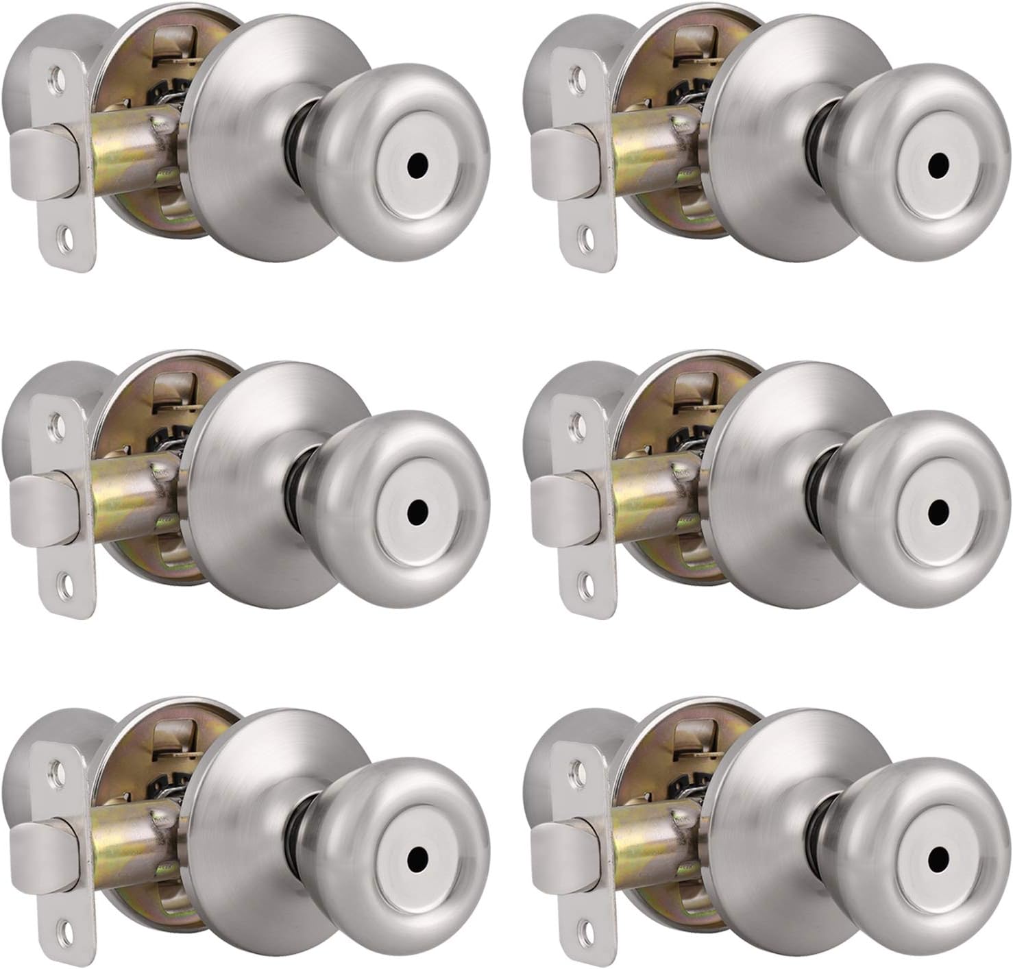 Probrico Privacy Door Levers Wave Style Handles Keyless Lock Bed Bath Door Lockset, Satin Nickel 6 Pack