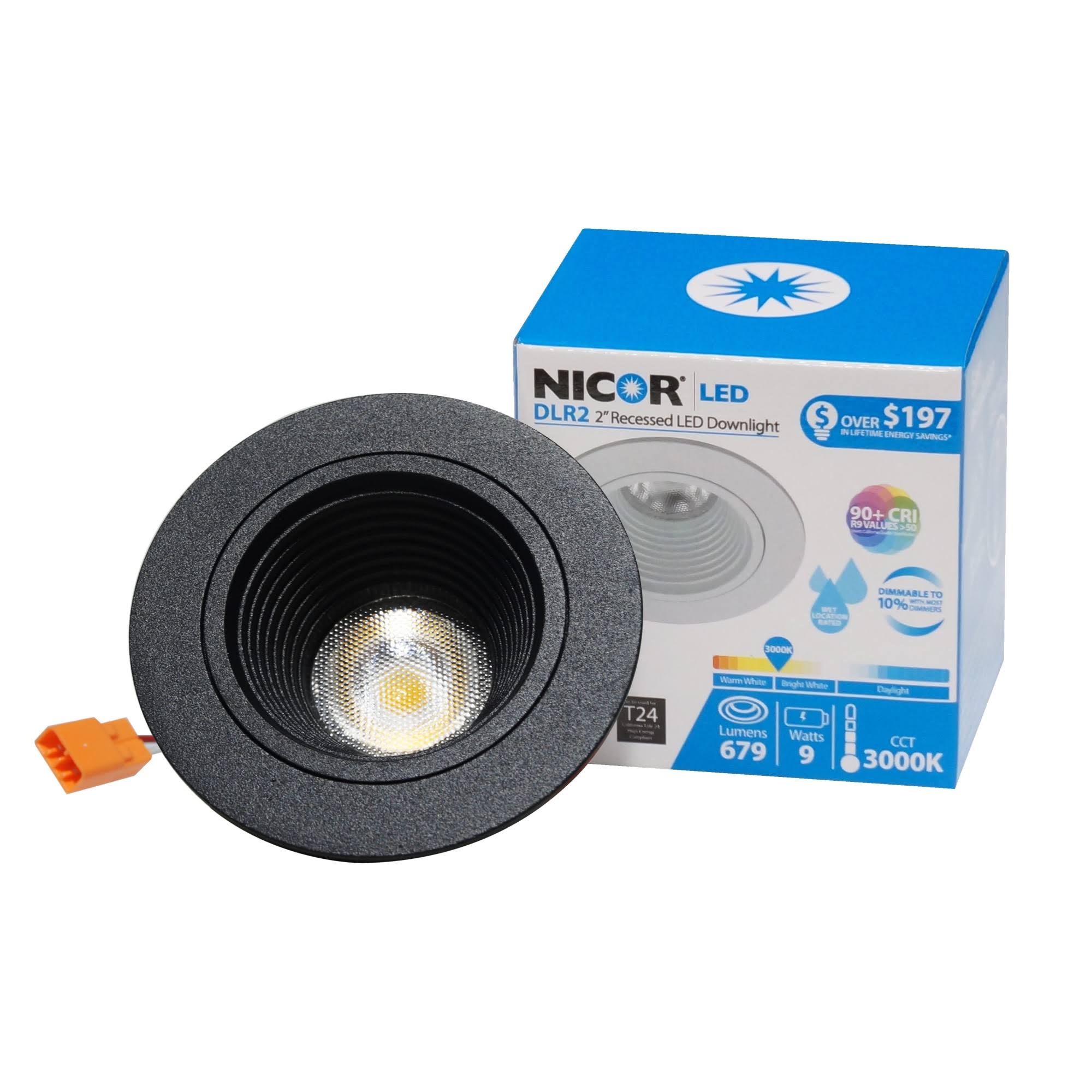 Nicor Lighting DLR2-10-120-3K-BK-BF 2 in. LED Downlight with Baffle TRIM, Black - 3000K