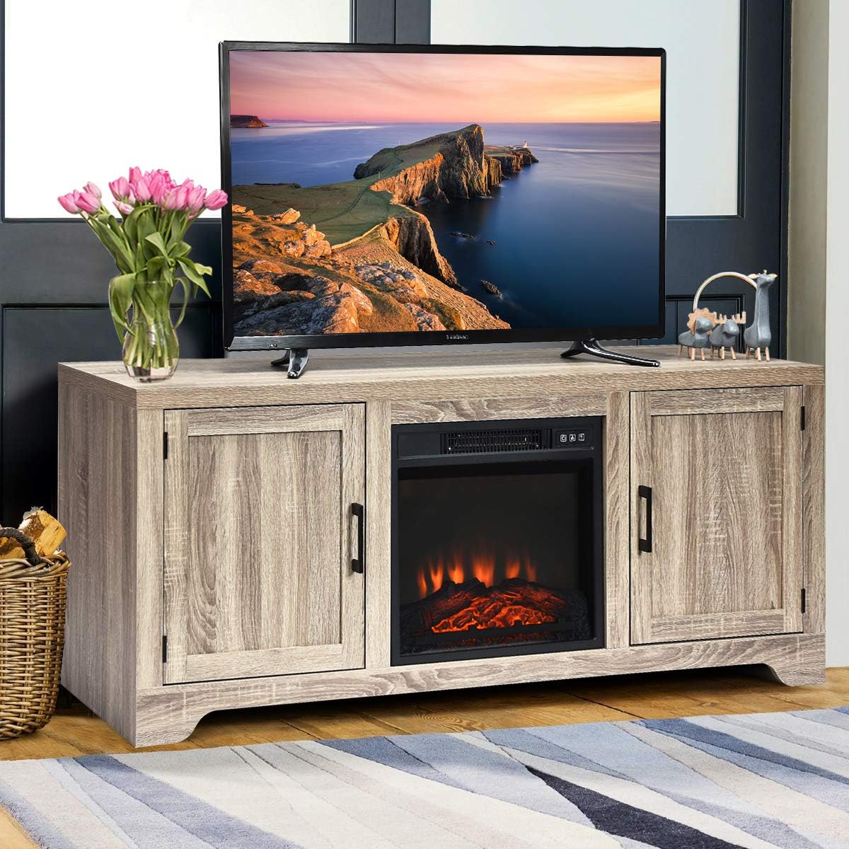 Tangkula Fireplace Stand, for TV Up to 65