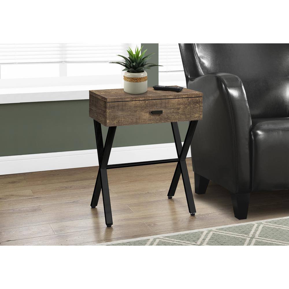 Monarch Specialties Brown Accent Table with Black Metal