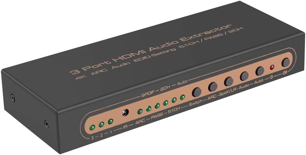 3x1 HDMI Switch with TOSLINK Optical SPDIF & RCA L/R Audio Out, 3 Port HDMI Audio Extractor Splitter with Remote, Supports ARC, 4kx2k@30hz, Full 3D, 1080P Pack of 2