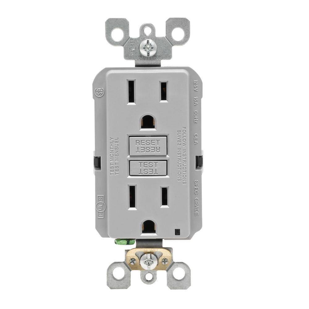 Leviton 15 Amp Self-Test SmartlockPro Slim Duplex GFCI Outlet, Gray (10-Pack)