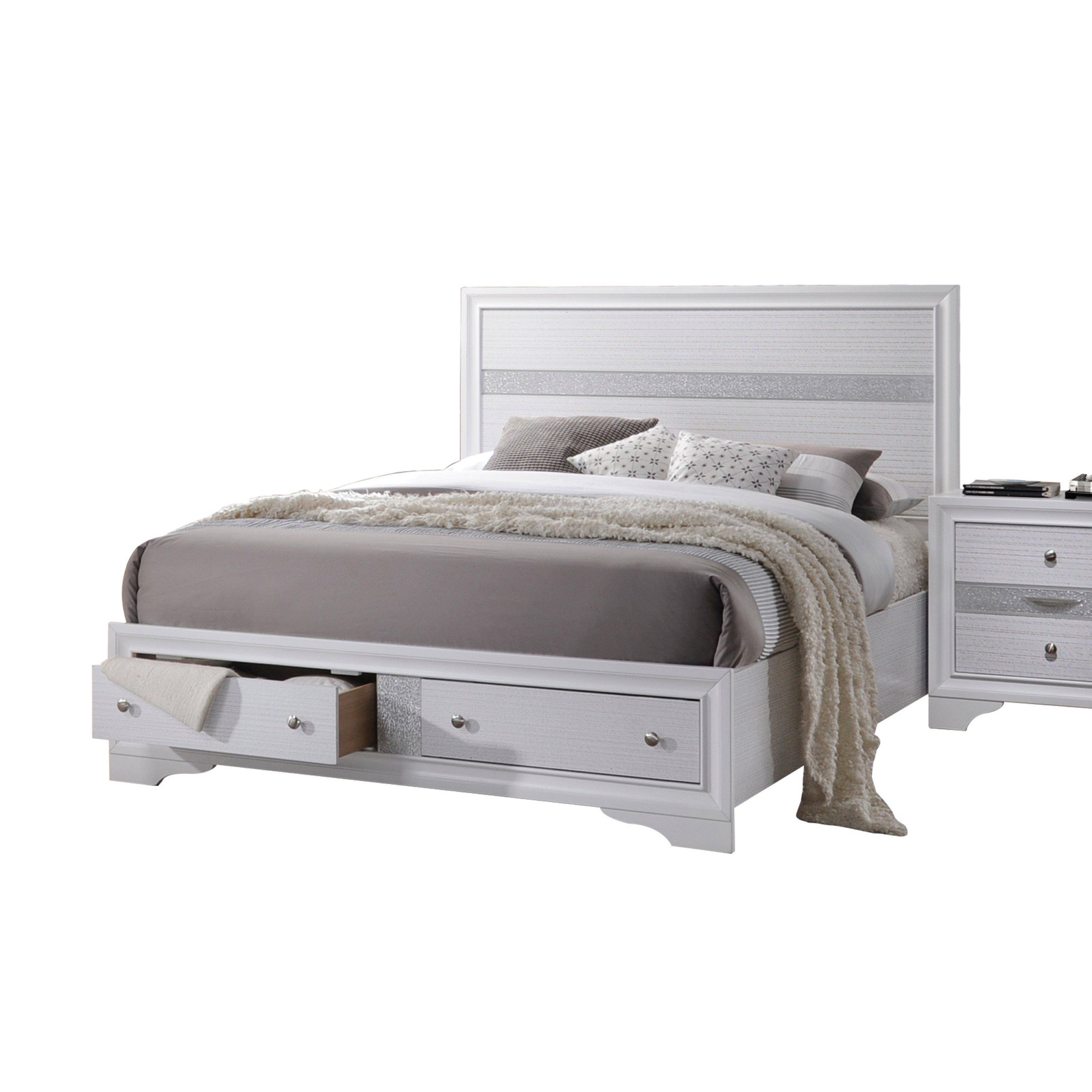 Acme Furniture Naima Bed with Storage, White, Eastern King