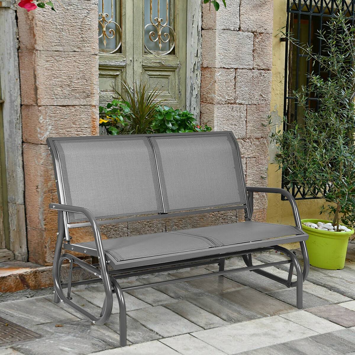 Swing Glider Chair Loveseat Rocker Lounge Backyard-Gray | Costway