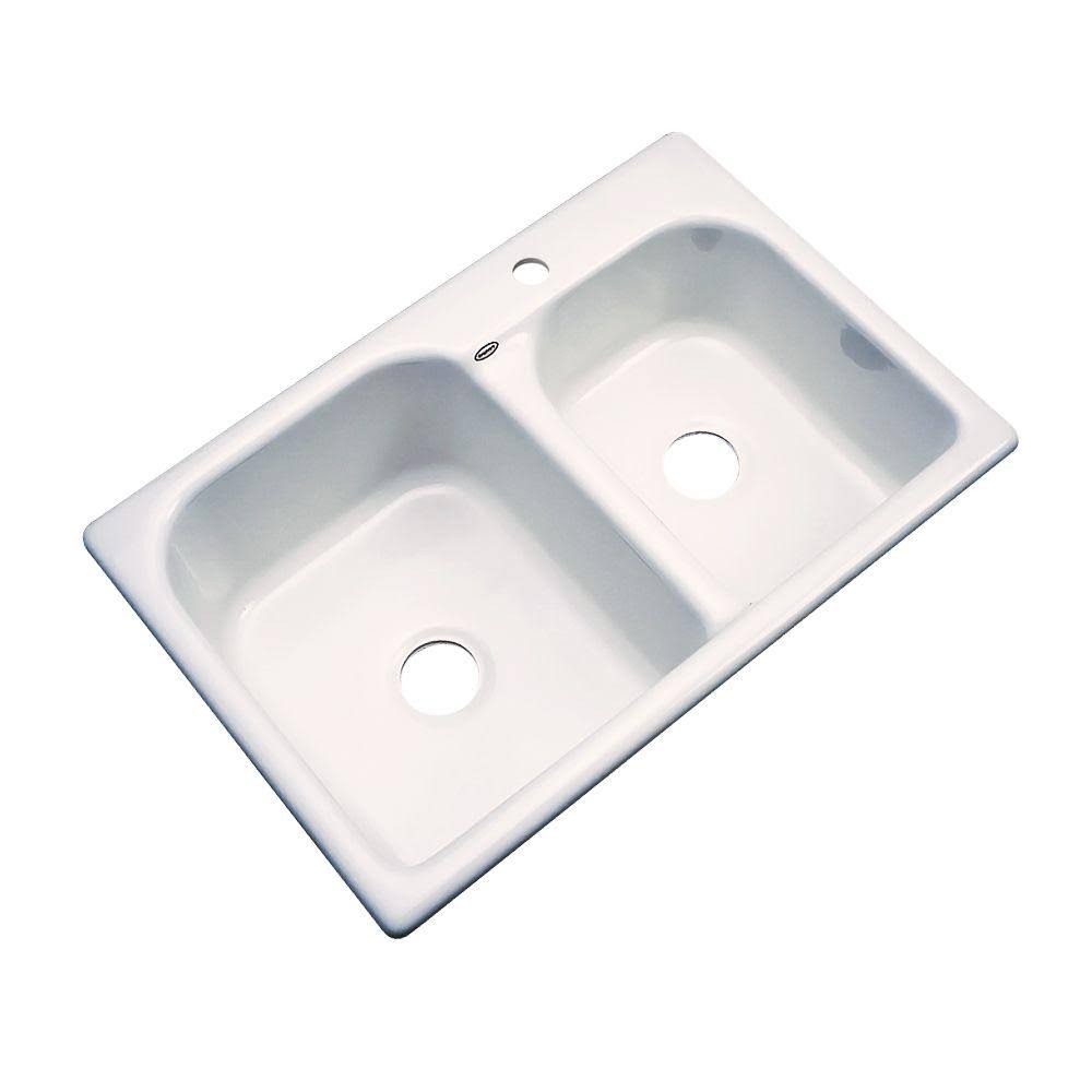 Thermocast Cambridge Drop-In Acrylic 33 in. 1-Hole Double Bowl Kitchen Sink in Bone, Ivory 45101