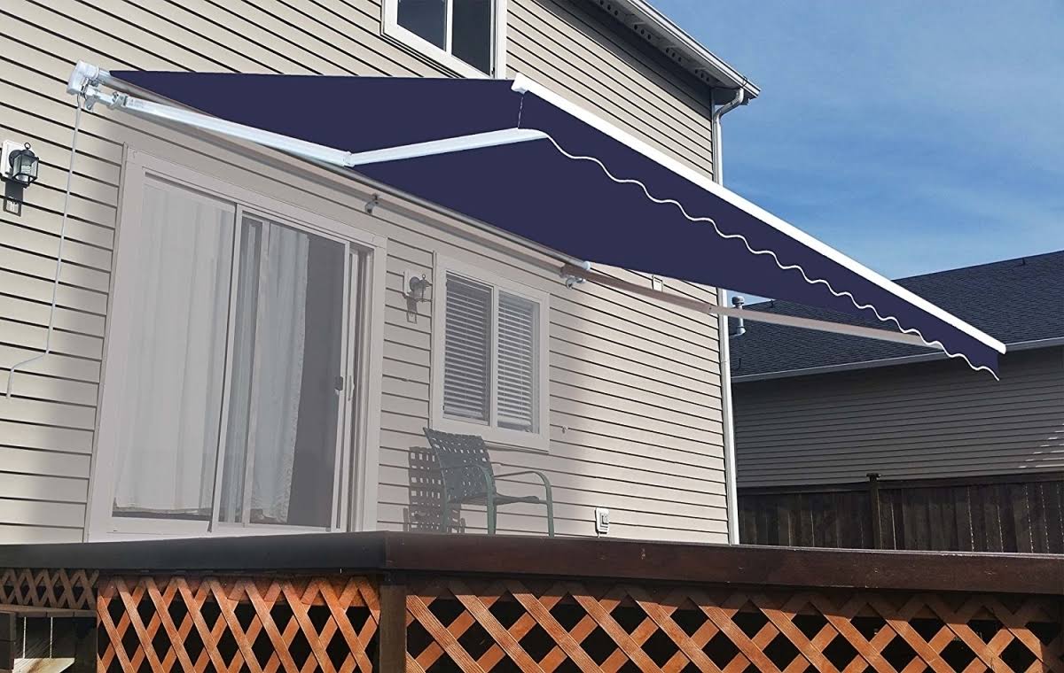 10 x 8 ft. Retractable Outdoor Motorized Patio Awning Blue TE1497813