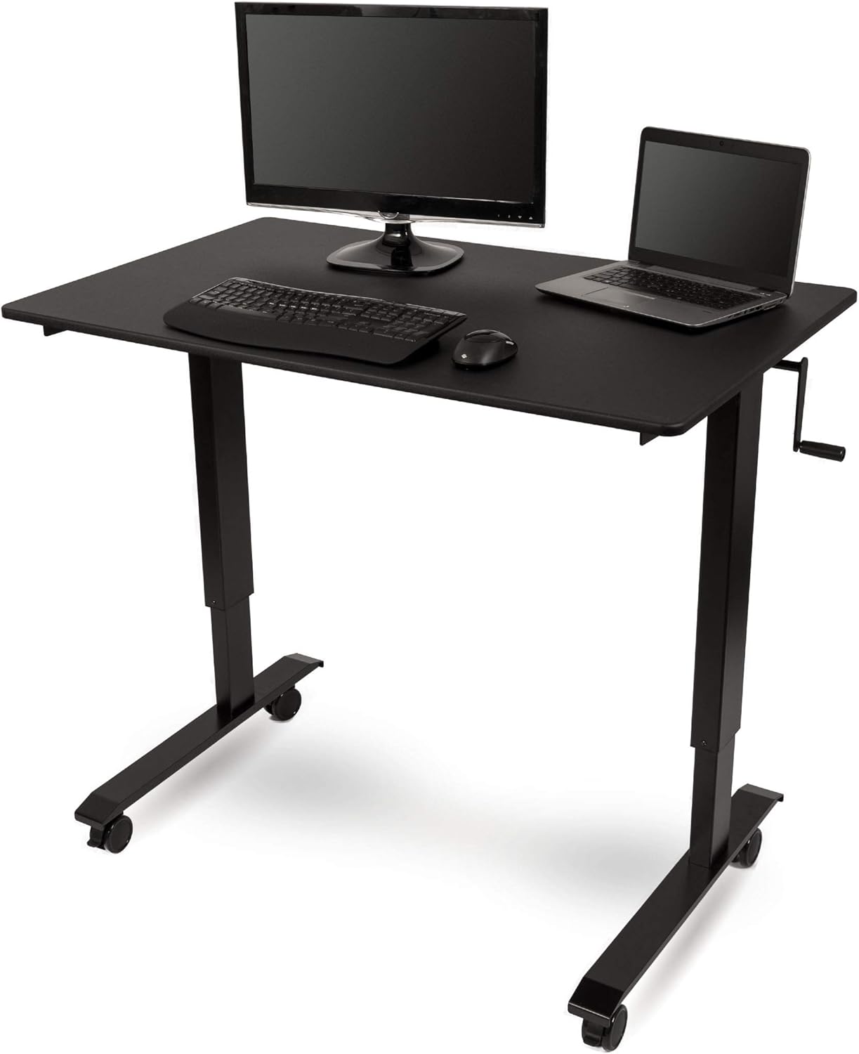 Stand Up Desk Store Crank Adjustable Height Rolling Standing Desk (Black Frame/Teak Top, 60