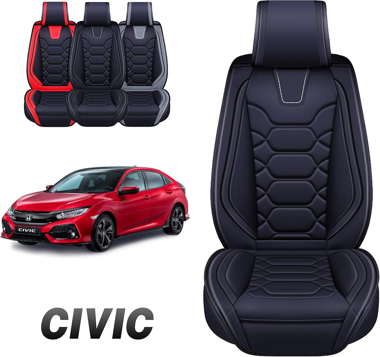 Oasis Auto Custom Leather Seat Covers Compatible with Honda Civic 2011-2023 Sedan and Hatchback (Front Pair, Black&Gray)