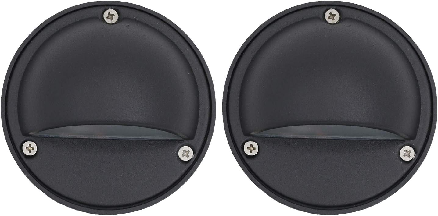 Lumina Low Voltage Landscape Lighting Cast-Aluminum Outdoor Deck and Step Light Warm White 2W G4 LED Bulb Included Garden Yard Decoration Lights for Stair Pathway Walkway - Black DSL0101-BKLED2 (2PK)