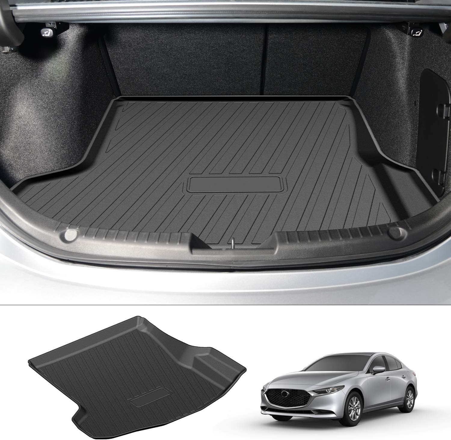 Powerty Only for Trunk Mat Mazda 3 Sedan 2019 2020 2021 2022 All Weather TPO Rear Cargo Liner(Not for Hatchback)