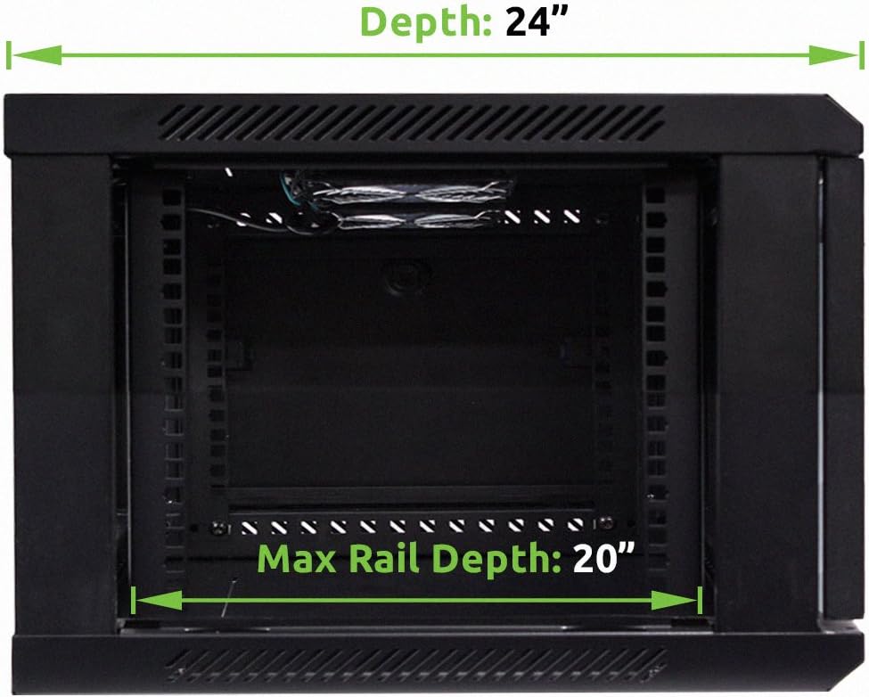 NavePoint 6U Deluxe IT Wallmount Cabinet Enclosure 19-Inch Server Network Rack with Locking Glass Door 24-Inches Deep Black with Shelf