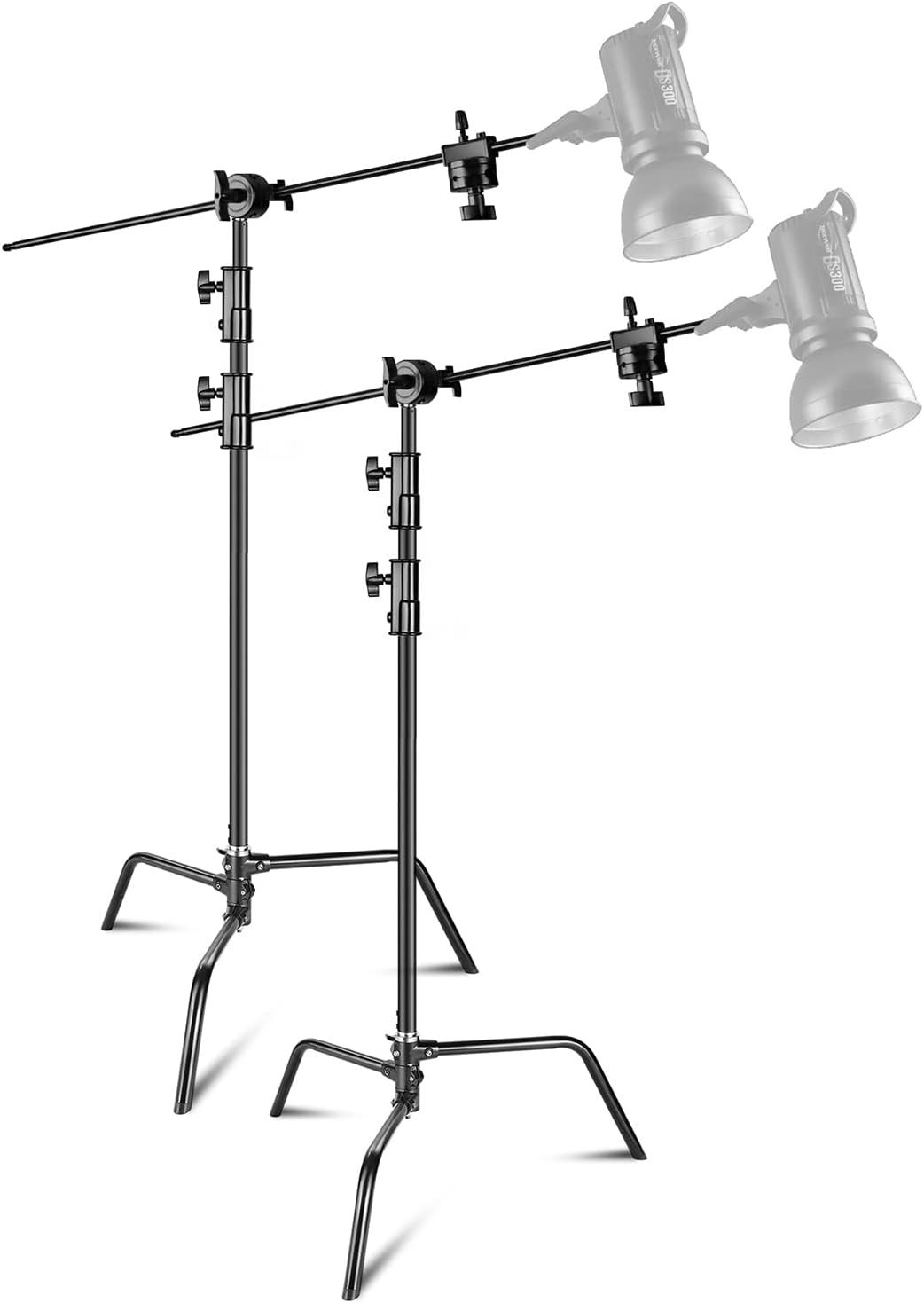 Neewer 2-Pack Heavy Duty Light Stand C-Stand - Max. 10 feet/3 Meters Adjustable with 3.5 feet Holding Arm and Grip Head for Studio Video Reflector, Monolight and Other Photographic Equipment (Black)