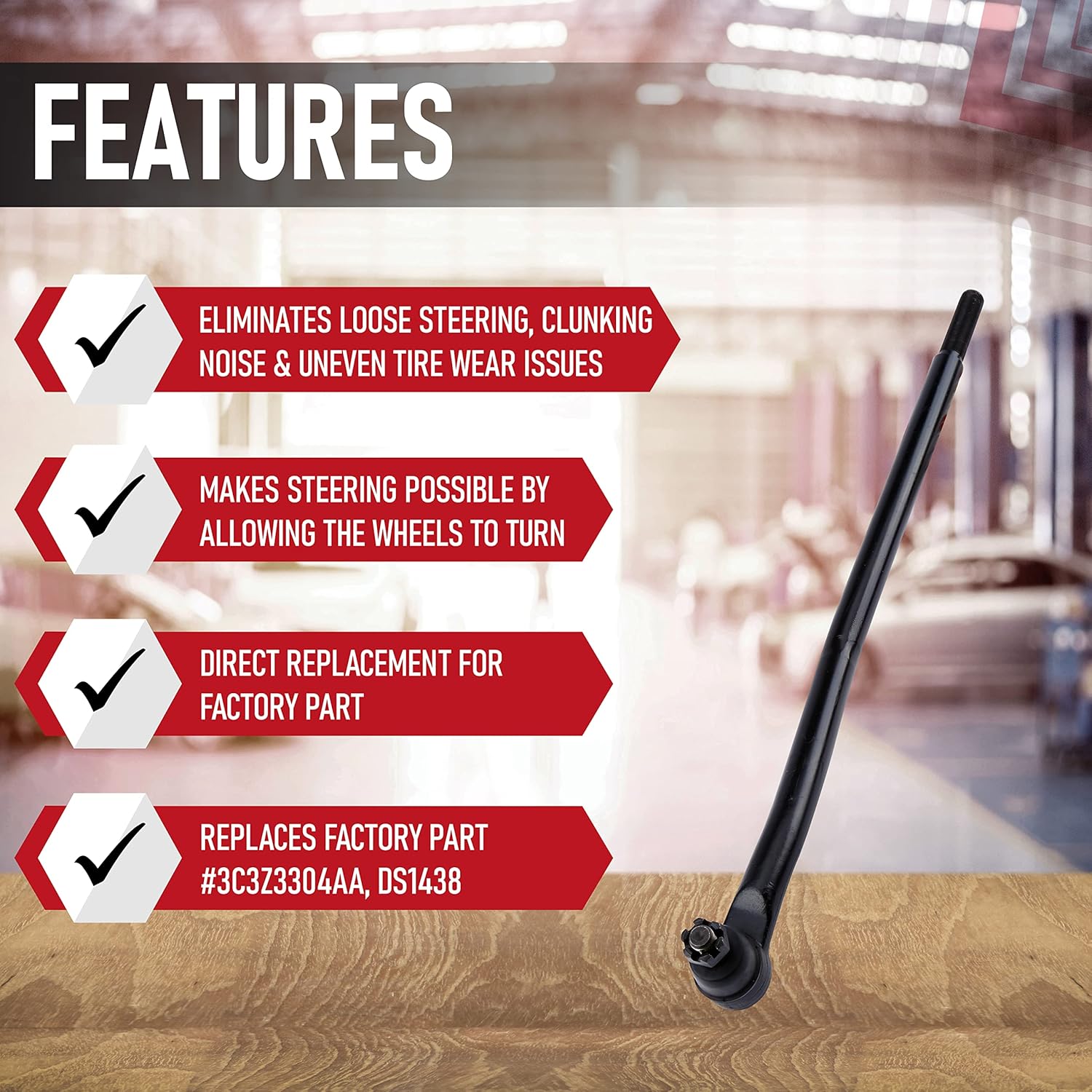 Front Inner Right Passenger Side Tie Rod - Steering Drag Link 4x4 - Compatible with Ford Trucks - F250, F350, F450, F550 Super Duty 4WD - Replaces DS1438, 3C3Z3304AA, 4C3Z3304BB, 6C3Z3A131H